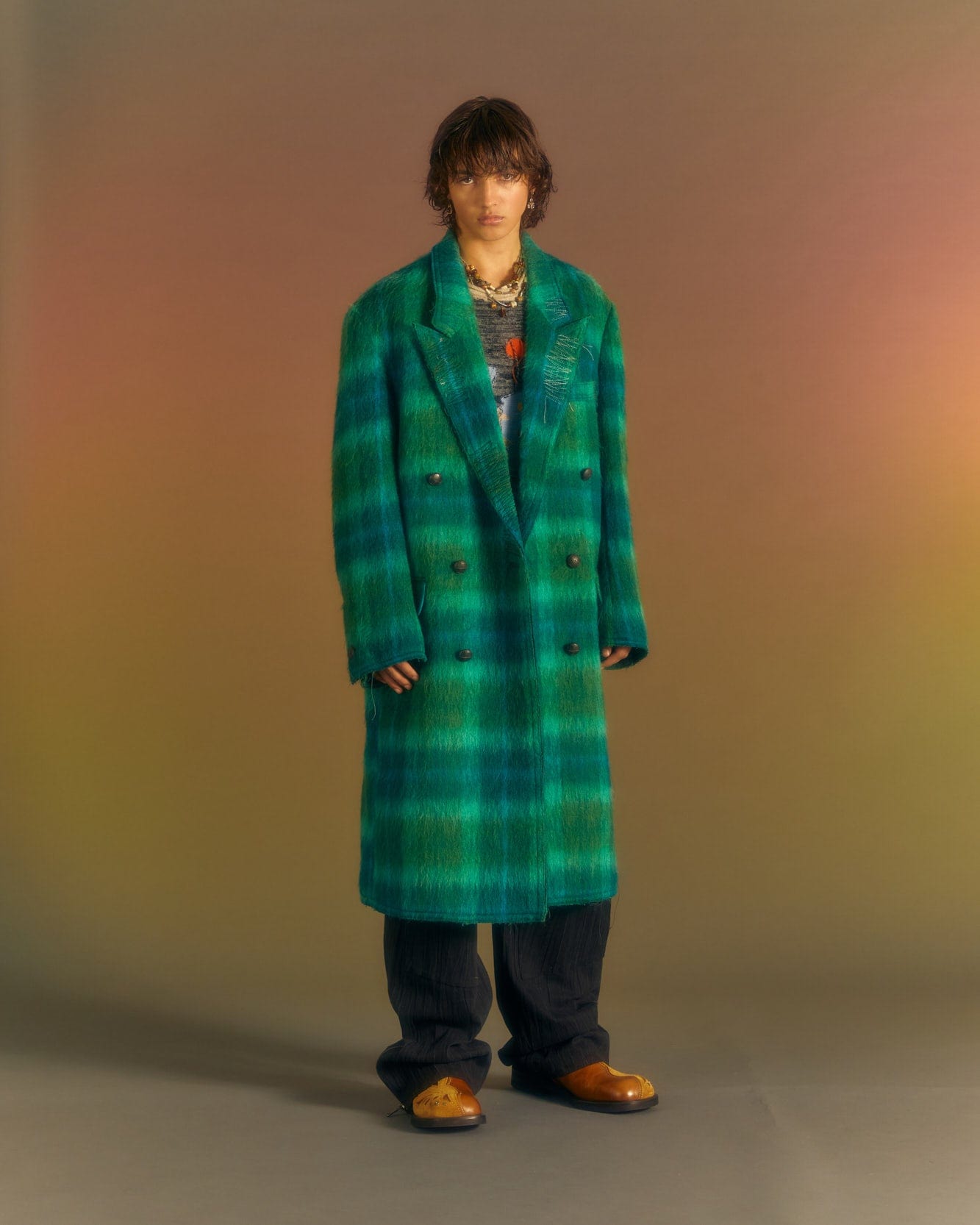 Andersson Bell MORIENS DOUBLE BREASTED COAT awa567m(GREEN/BLUE)