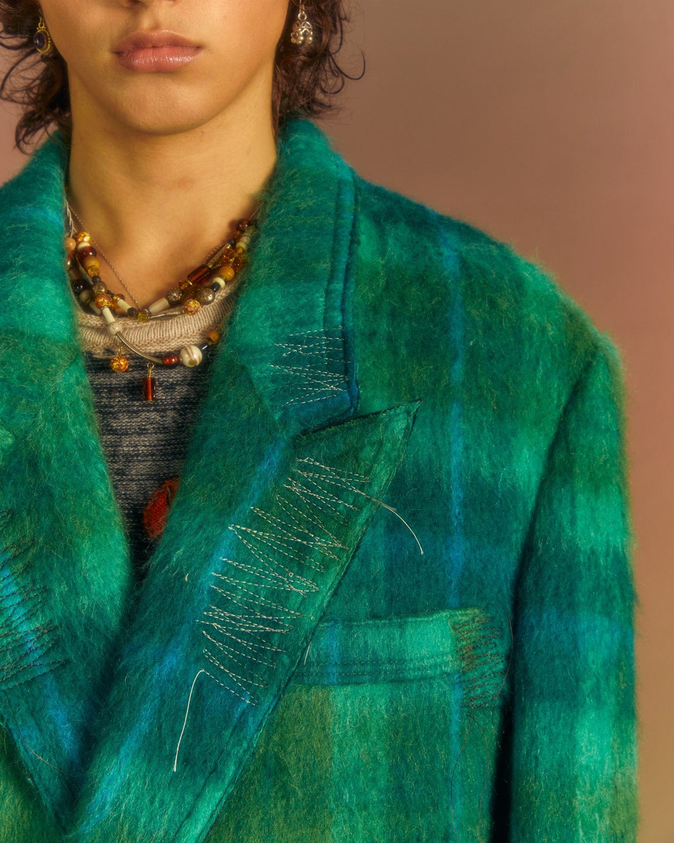 Andersson Bell MORIENS DOUBLE BREASTED COAT awa567m(GREEN/BLUE)