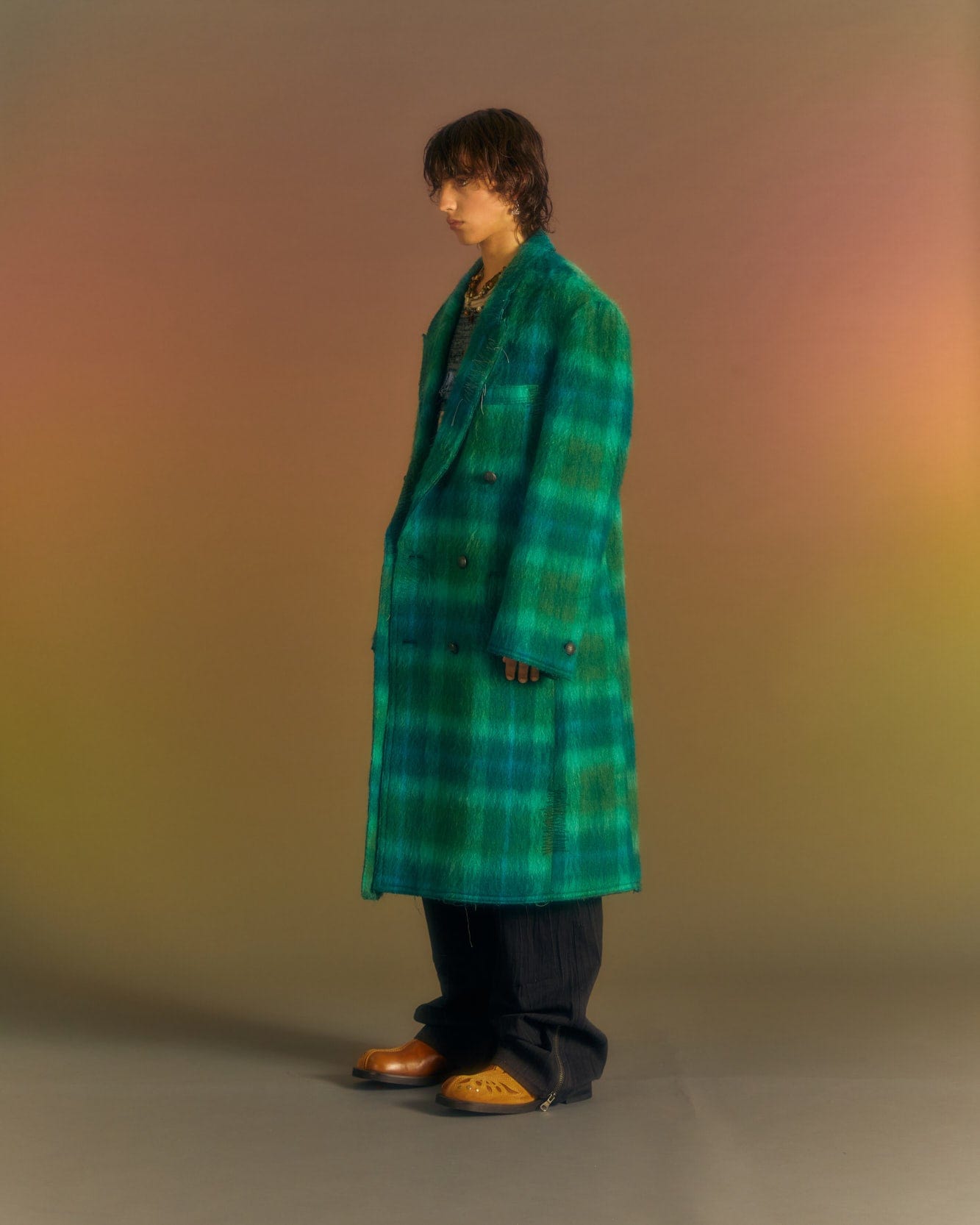 Andersson Bell MORIENS DOUBLE BREASTED COAT awa567m(GREEN/BLUE)