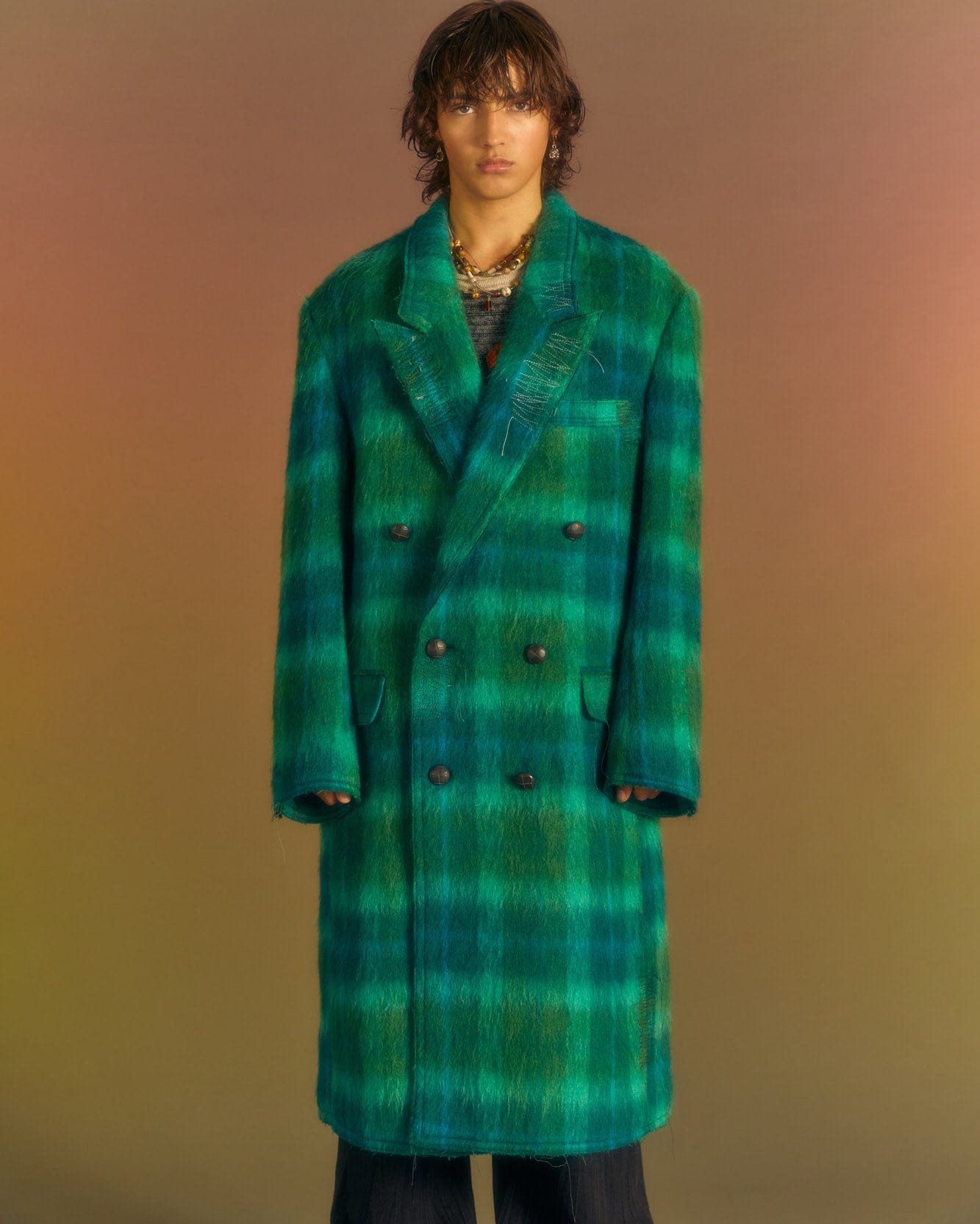 Andersson Bell MORIENS DOUBLE BREASTED COAT awa567m(GREEN/BLUE)