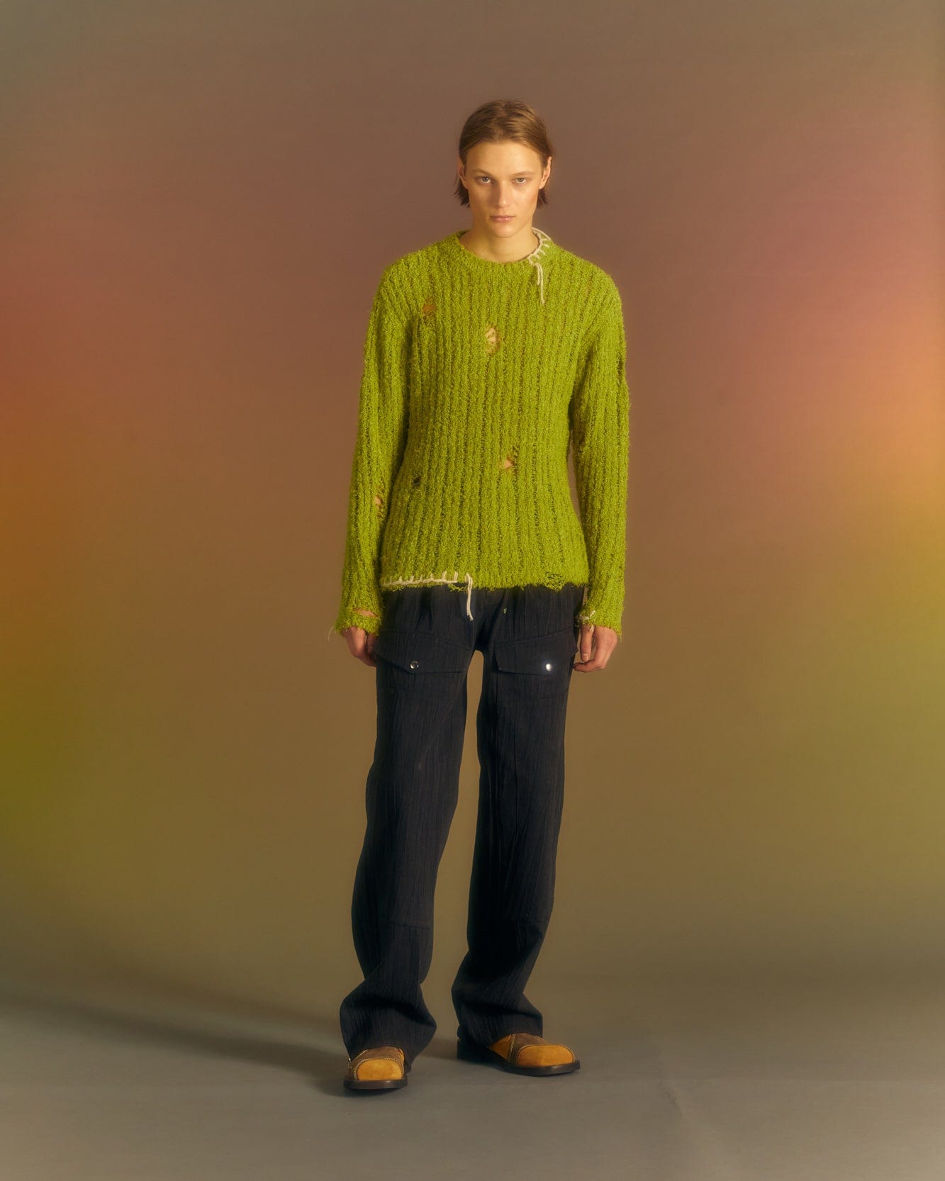 Andersson Bell OLLEN DAMAGED CREW-NECK SWEATER atb1017m(GREEN)