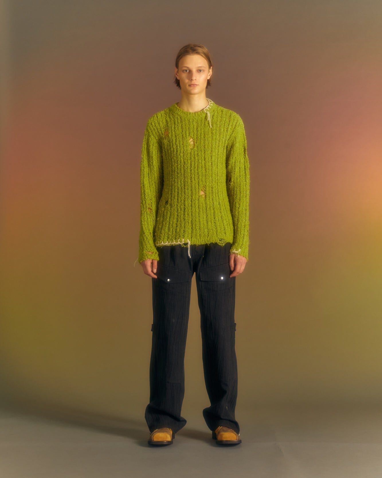 Andersson Bell OLLEN DAMAGED CREW-NECK SWEATER atb1017m(GREEN)