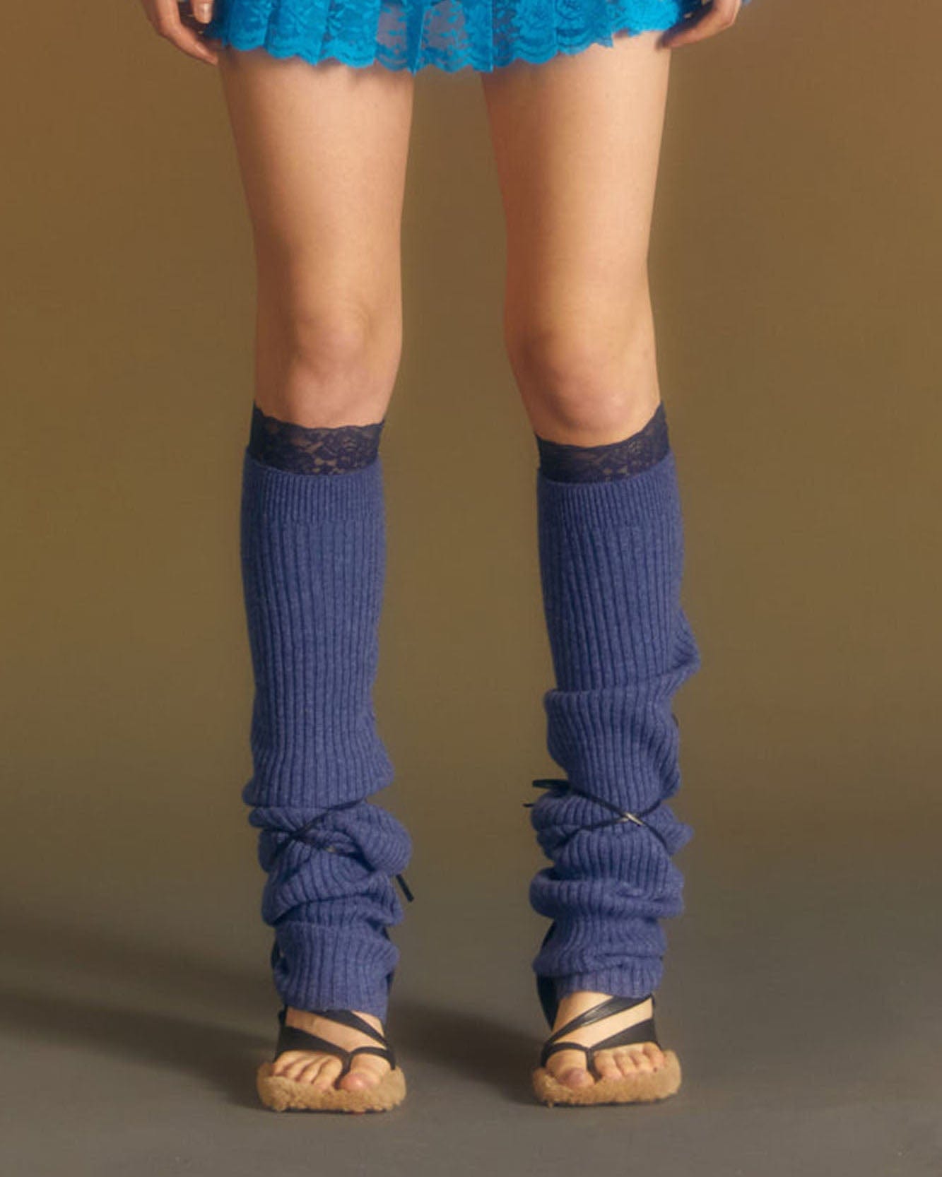 ESSENTIAL) (WOMEN) SHISHI KNIT LACE LEG WARMER aaa344w(BLUE