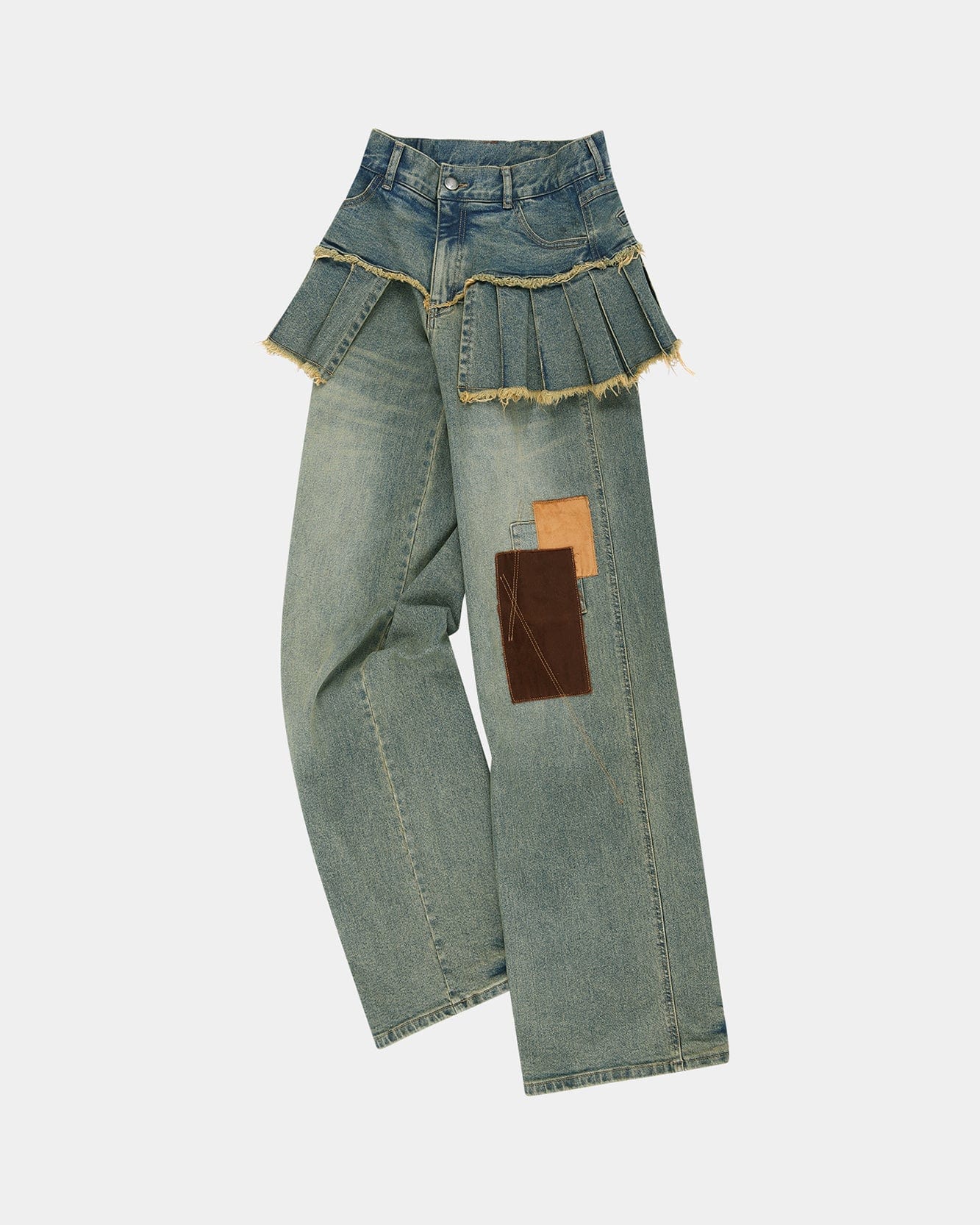 [Andersson Bell]PATCHWORK DENIM PLEATS SKIRT JEANS★韓国人気 PATCHWORK DENIM PLEATS SKIRT JEANS apa799w(WASHED BLUE