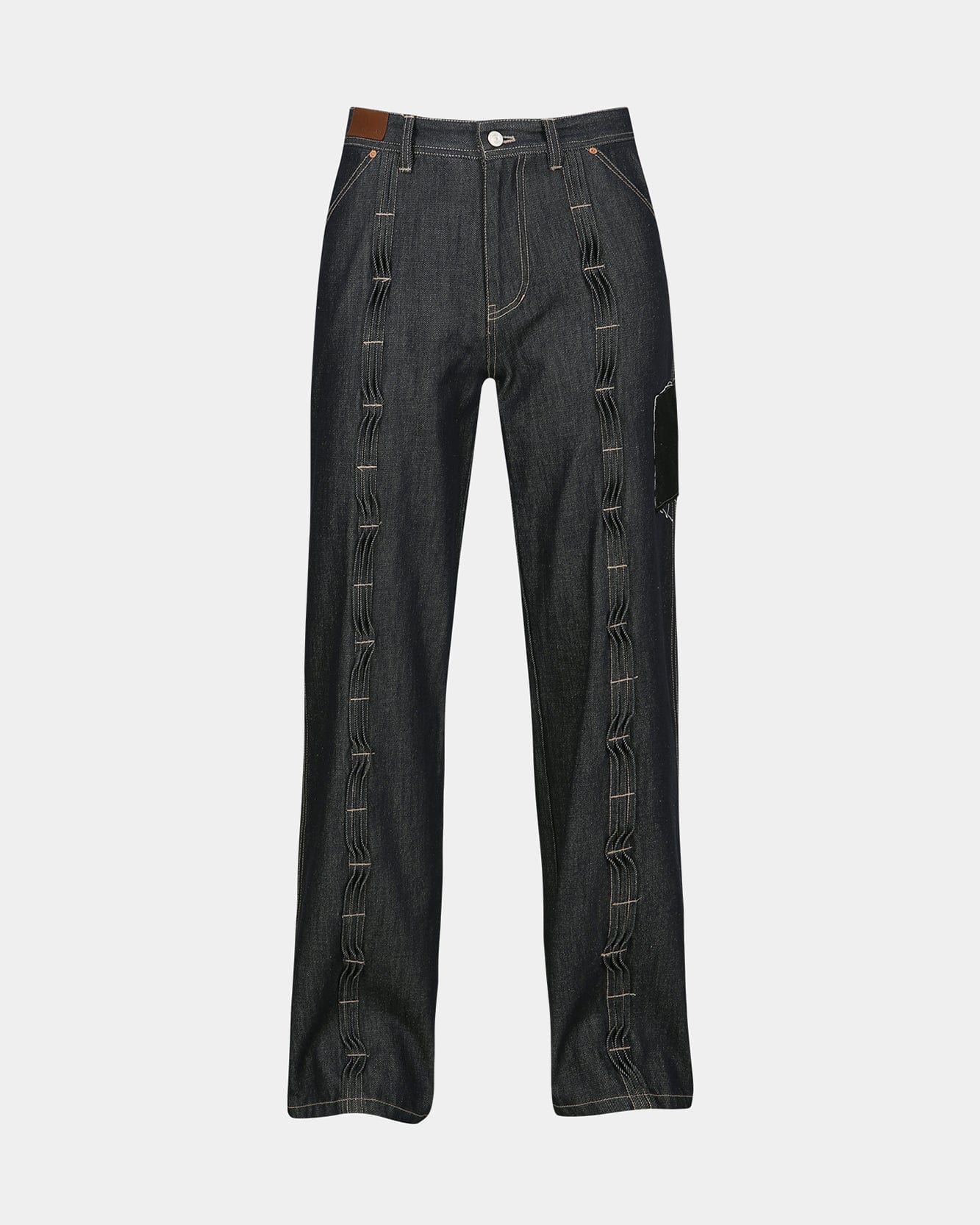 PATCHWORK WAVE TUCK WIDE LEG JEANS apa689m(INDIGO