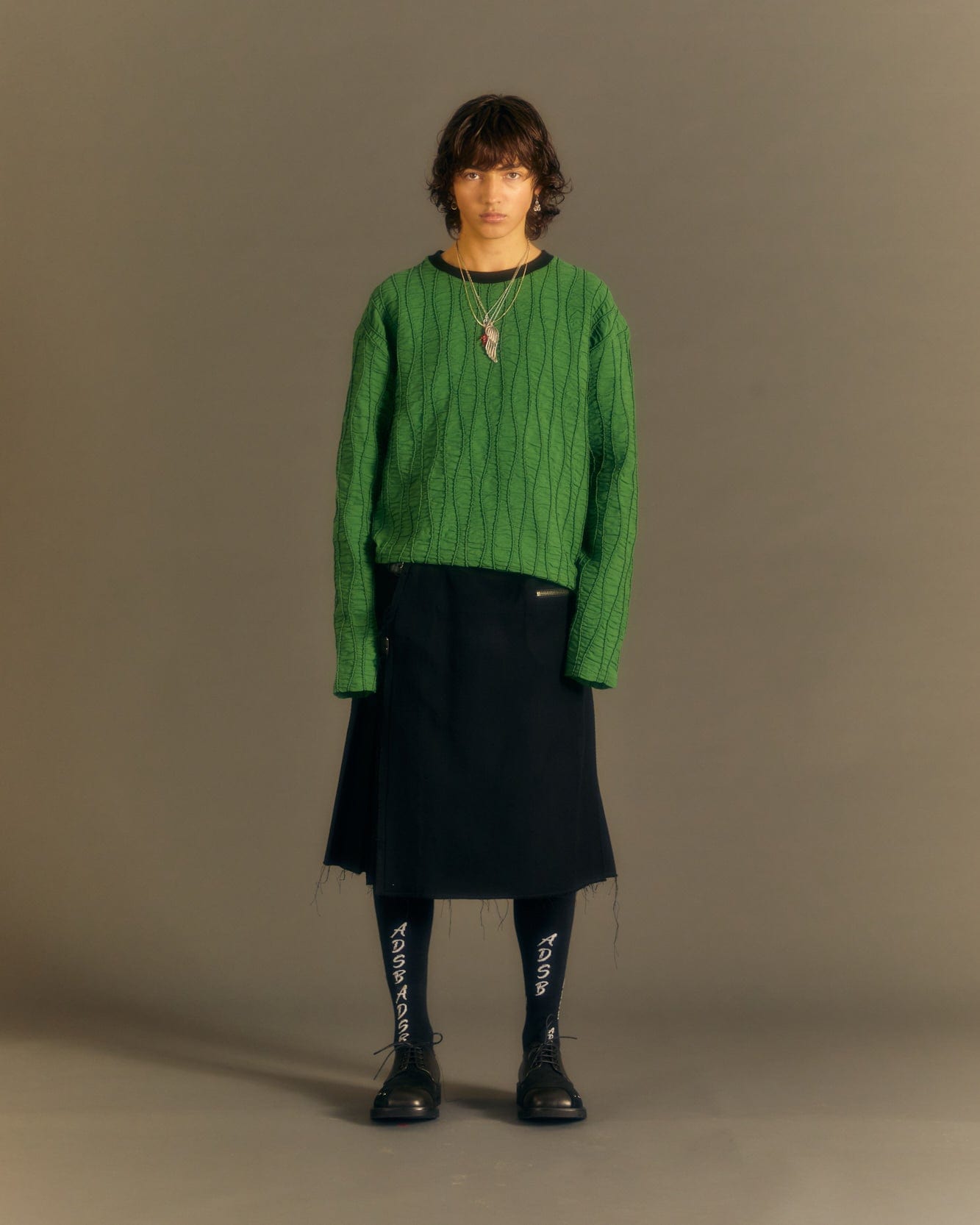 Andersson Bell RAON TOP STITCH CREW-NECK SWEATER atb1020m(GREEN)