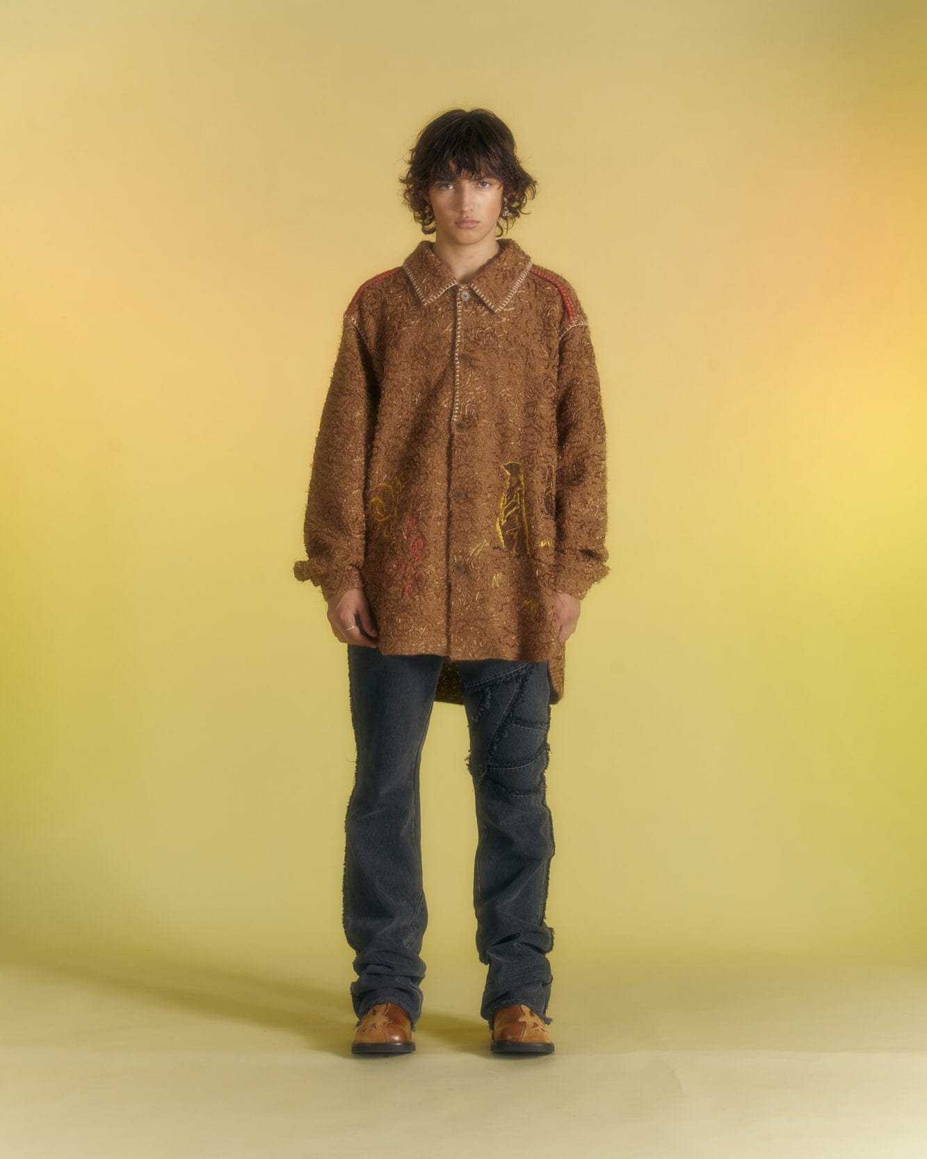 Andersson Bell SANDY BUDDY EMBROIDERY SHIRT atb1009m(CAMEL)