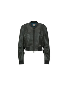 Andersson Bell TANYA FAUX LEATHER PINTUCK BOMBER JACKET awa516w(ANTHRACITE)