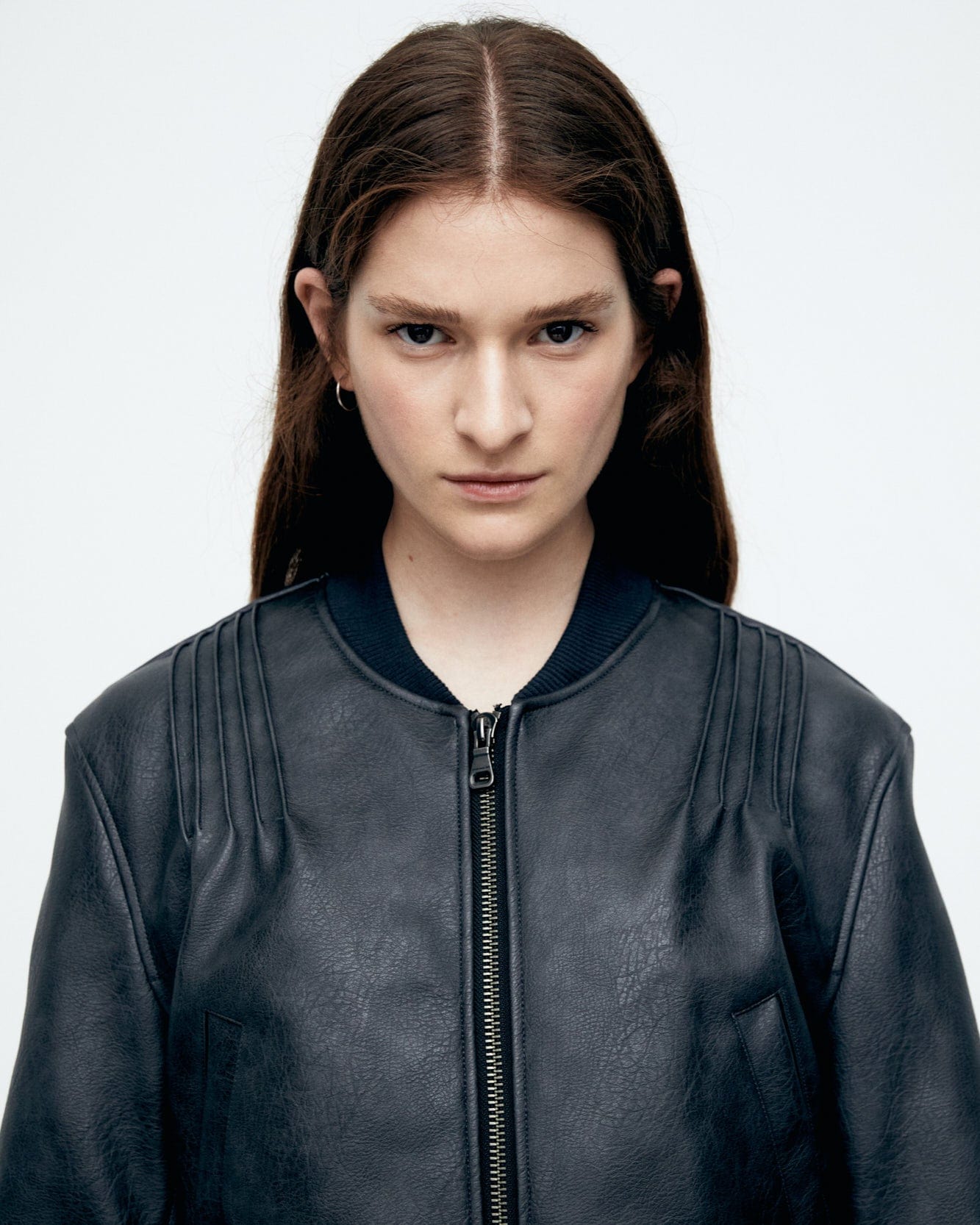 Andersson Bell TANYA FAUX LEATHER PINTUCK BOMBER JACKET awa516w(ANTHRACITE)