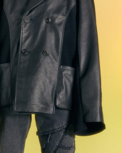 Andersson Bell TEDDY LEATHER KNIT DOUBLE BREASTED JACKET awa561m(BLACK)