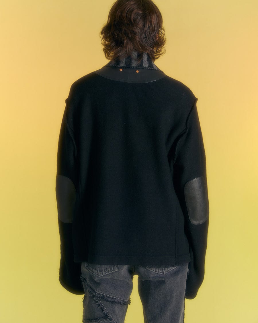 Andersson Bell TEDDY LEATHER KNIT DOUBLE BREASTED JACKET awa561m(BLACK)
