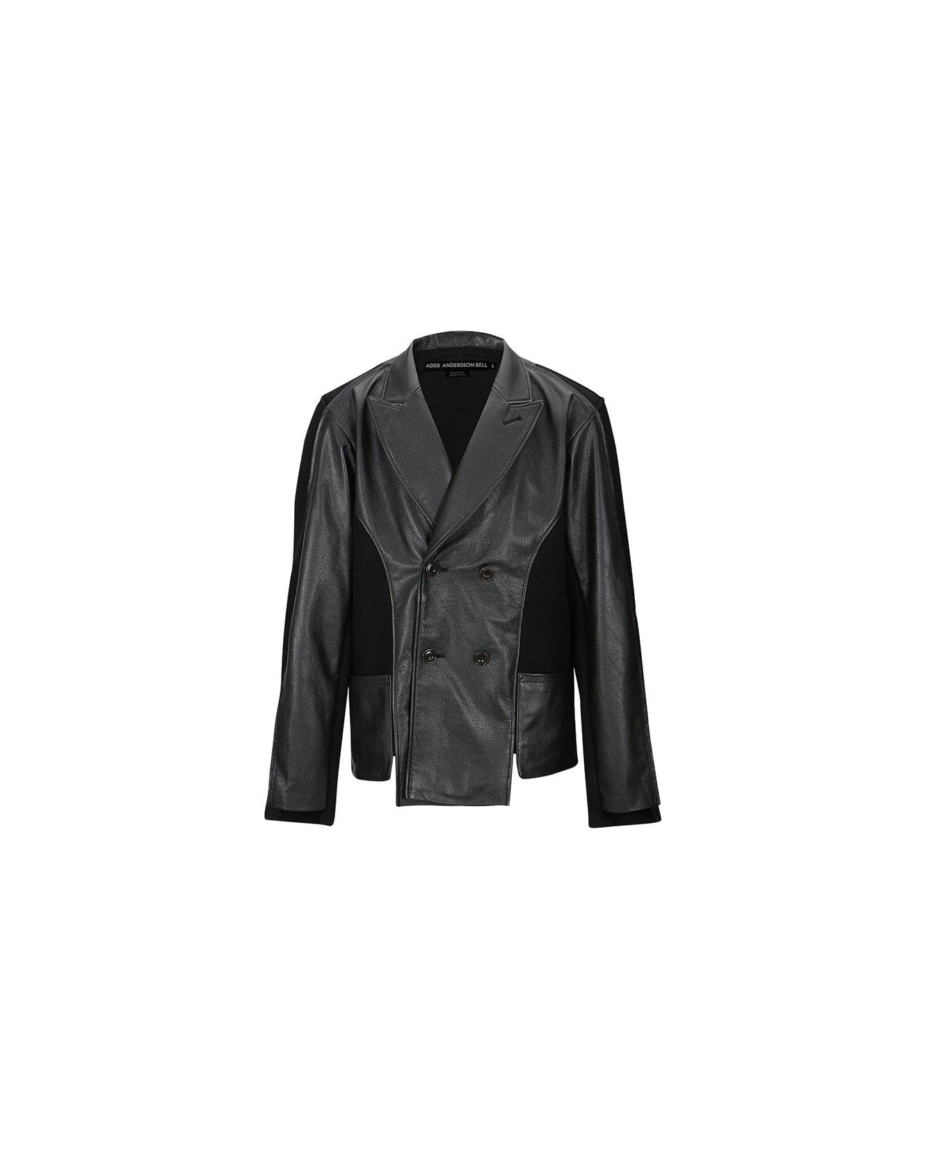 TEDDY LEATHER KNIT DOUBLE BREASTED JACKET awa561m(BLACK)