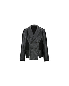 Andersson Bell TEDDY LEATHER KNIT DOUBLE BREASTED JACKET awa561m(BLACK)