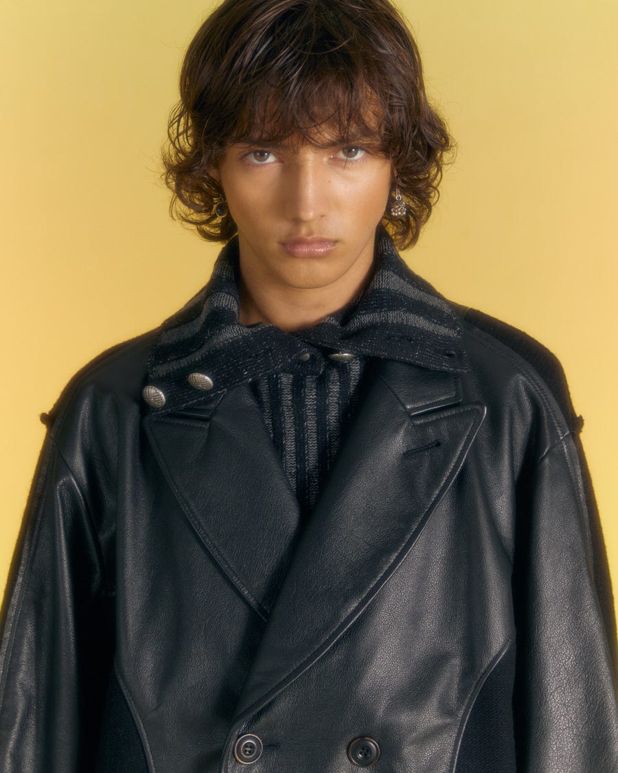 Andersson Bell TEDDY LEATHER KNIT DOUBLE BREASTED JACKET awa561m(BLACK)