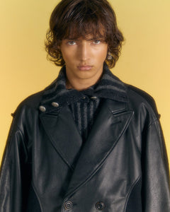 Andersson Bell TEDDY LEATHER KNIT DOUBLE BREASTED JACKET awa561m(BLACK)