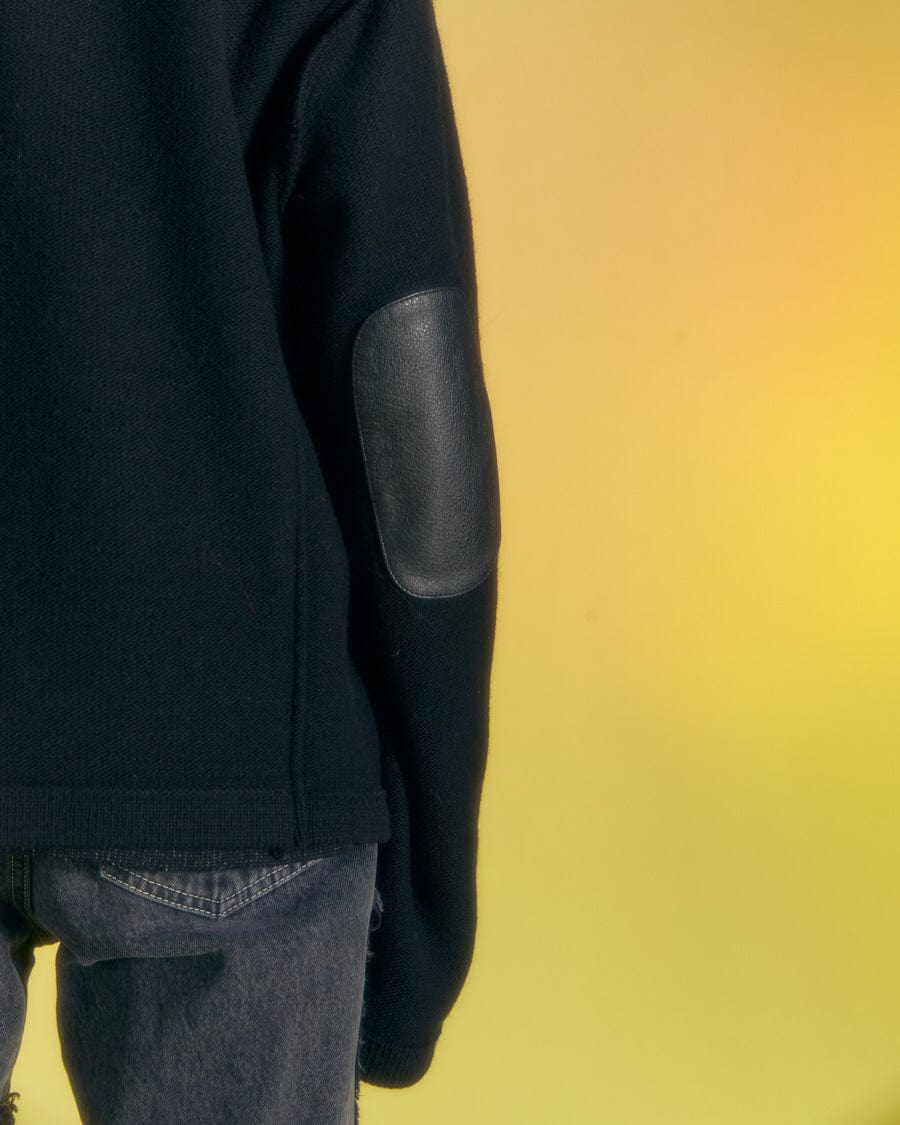 Andersson Bell TEDDY LEATHER KNIT DOUBLE BREASTED JACKET awa561m(BLACK)