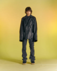 Andersson Bell TEDDY LEATHER KNIT DOUBLE BREASTED JACKET awa561m(BLACK)