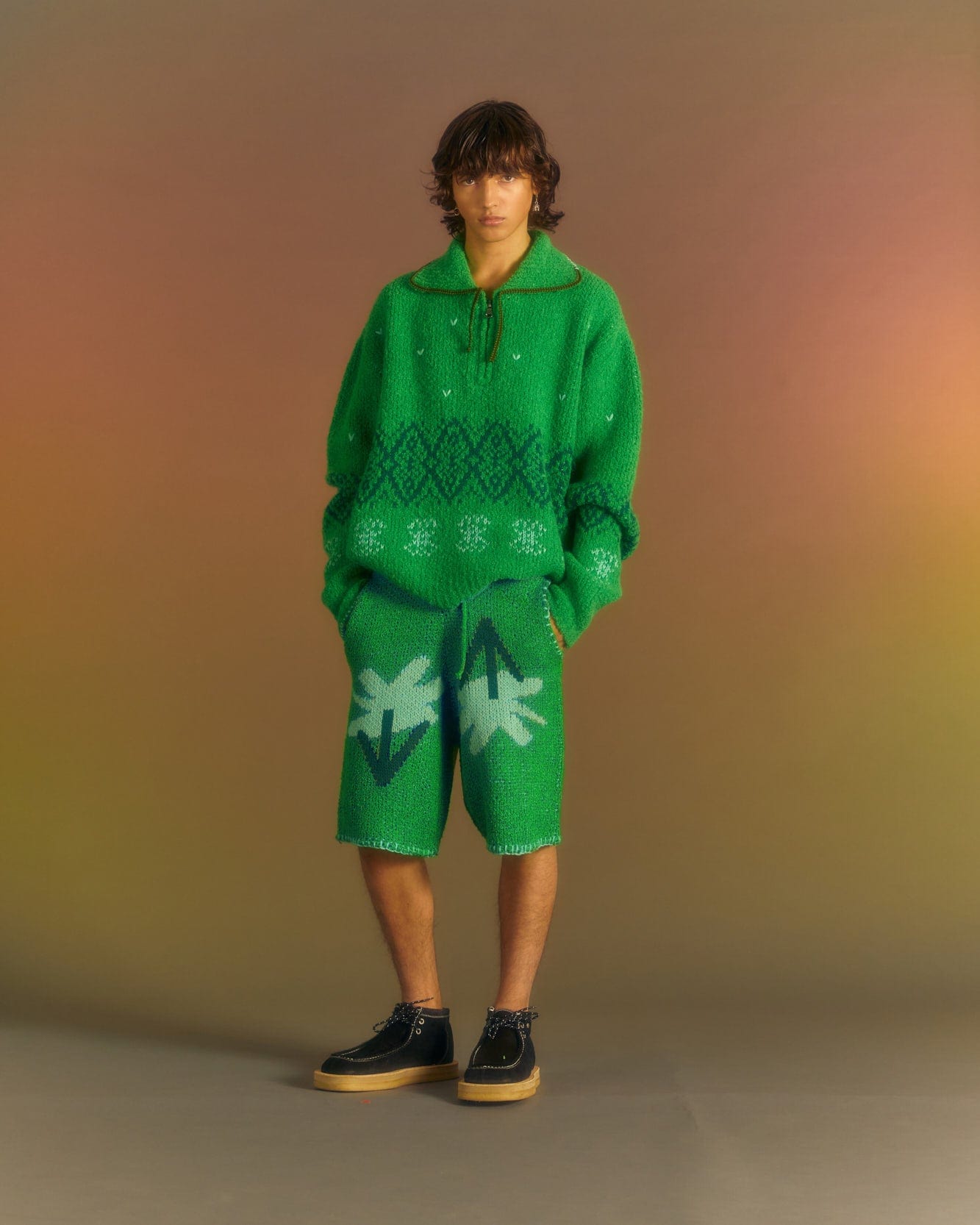 Andersson Bell TETLIN HALF ZIP-UP SWEATER atb1037m(GREEN)