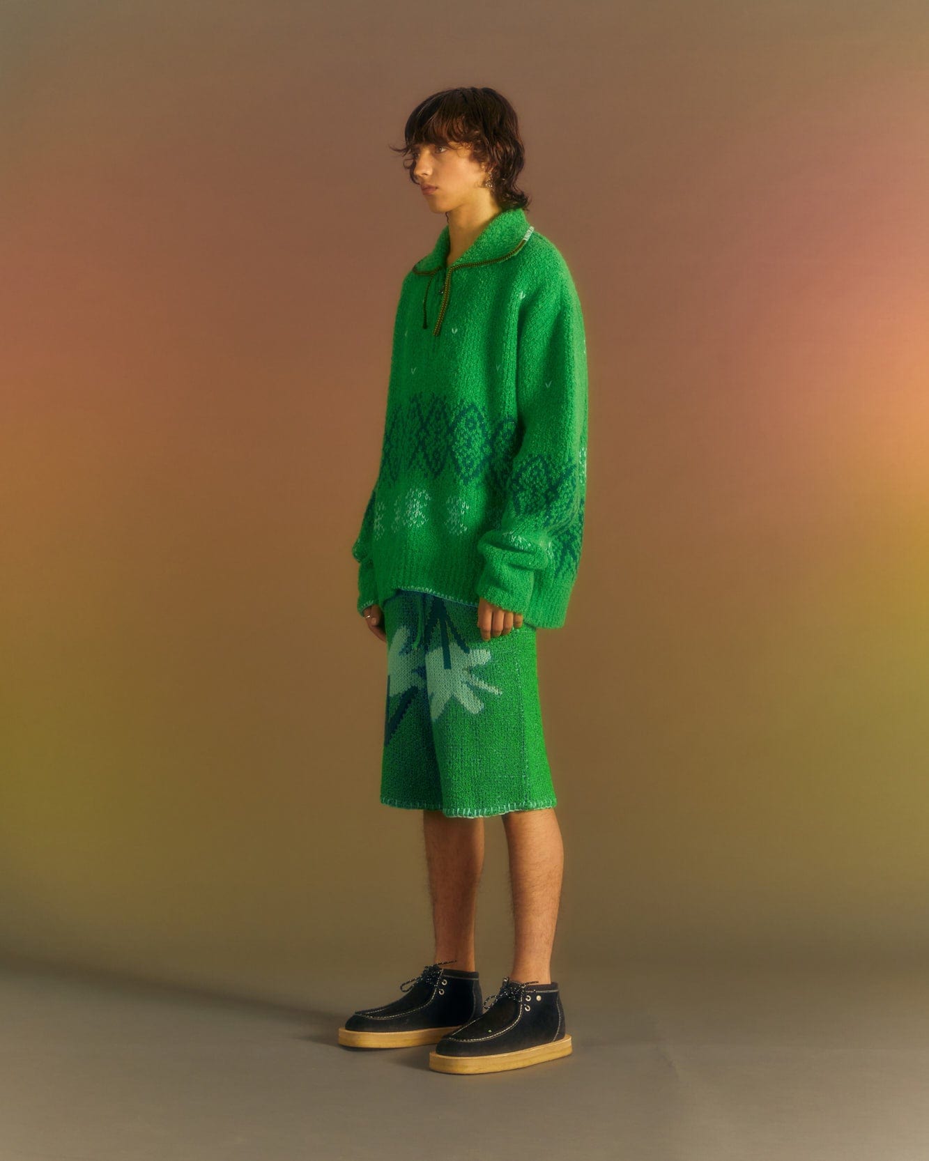 Andersson Bell TETLIN HALF ZIP-UP SWEATER atb1037m(GREEN)
