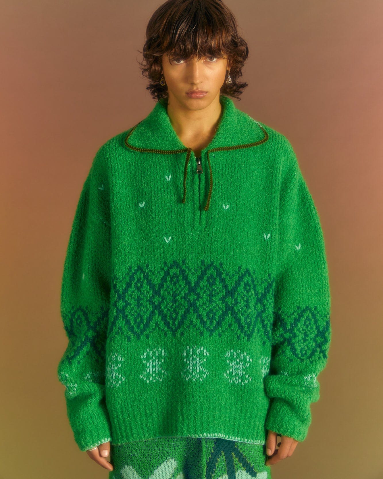 Andersson Bell TETLIN HALF ZIP-UP SWEATER atb1037m(GREEN)