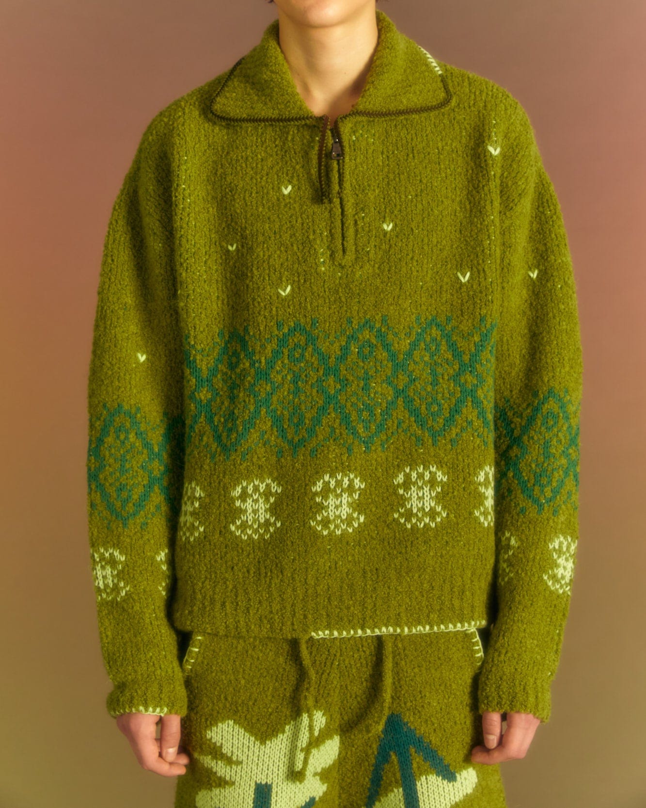 Andersson Bell TETLIN HALF ZIP-UP SWEATER atb1037m(KHAKI)