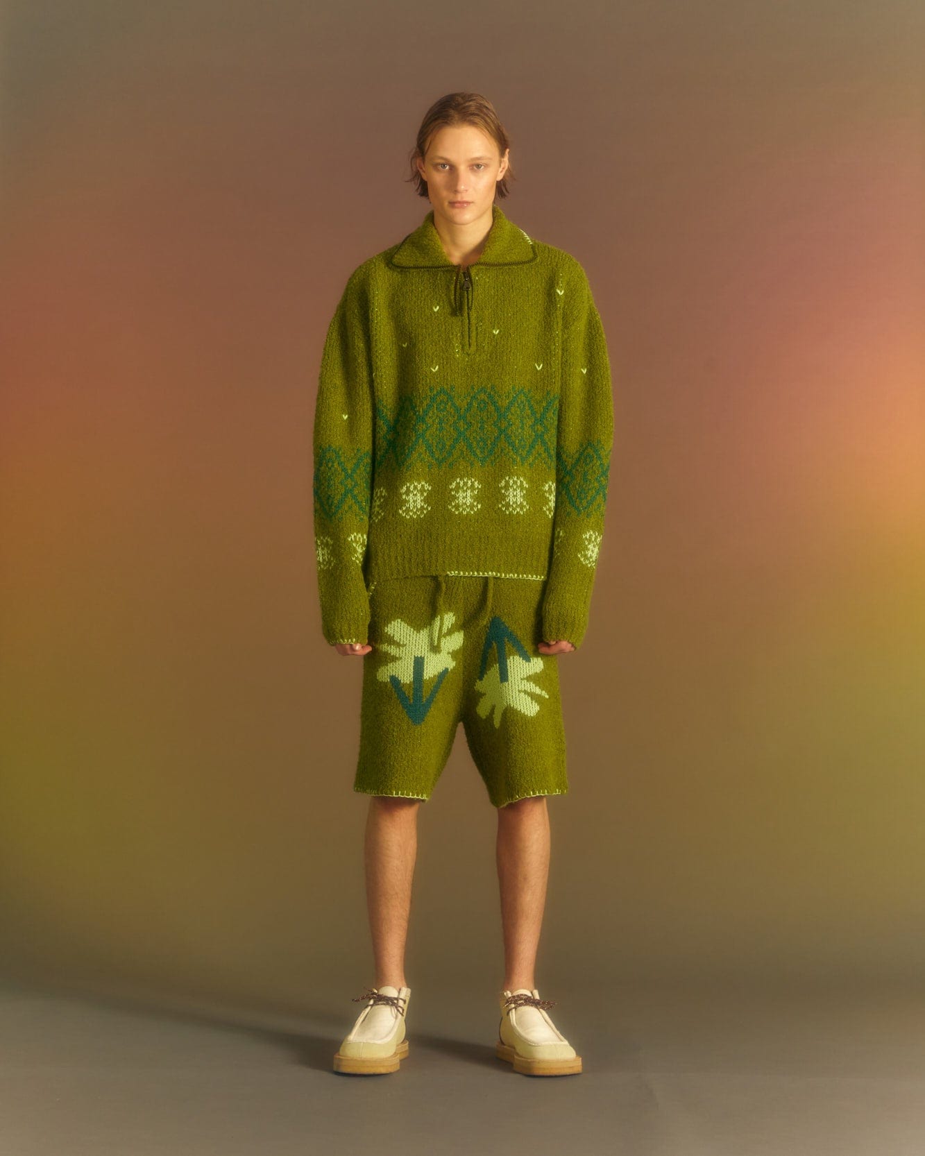 Andersson Bell TETLIN HALF ZIP-UP SWEATER atb1037m(KHAKI)