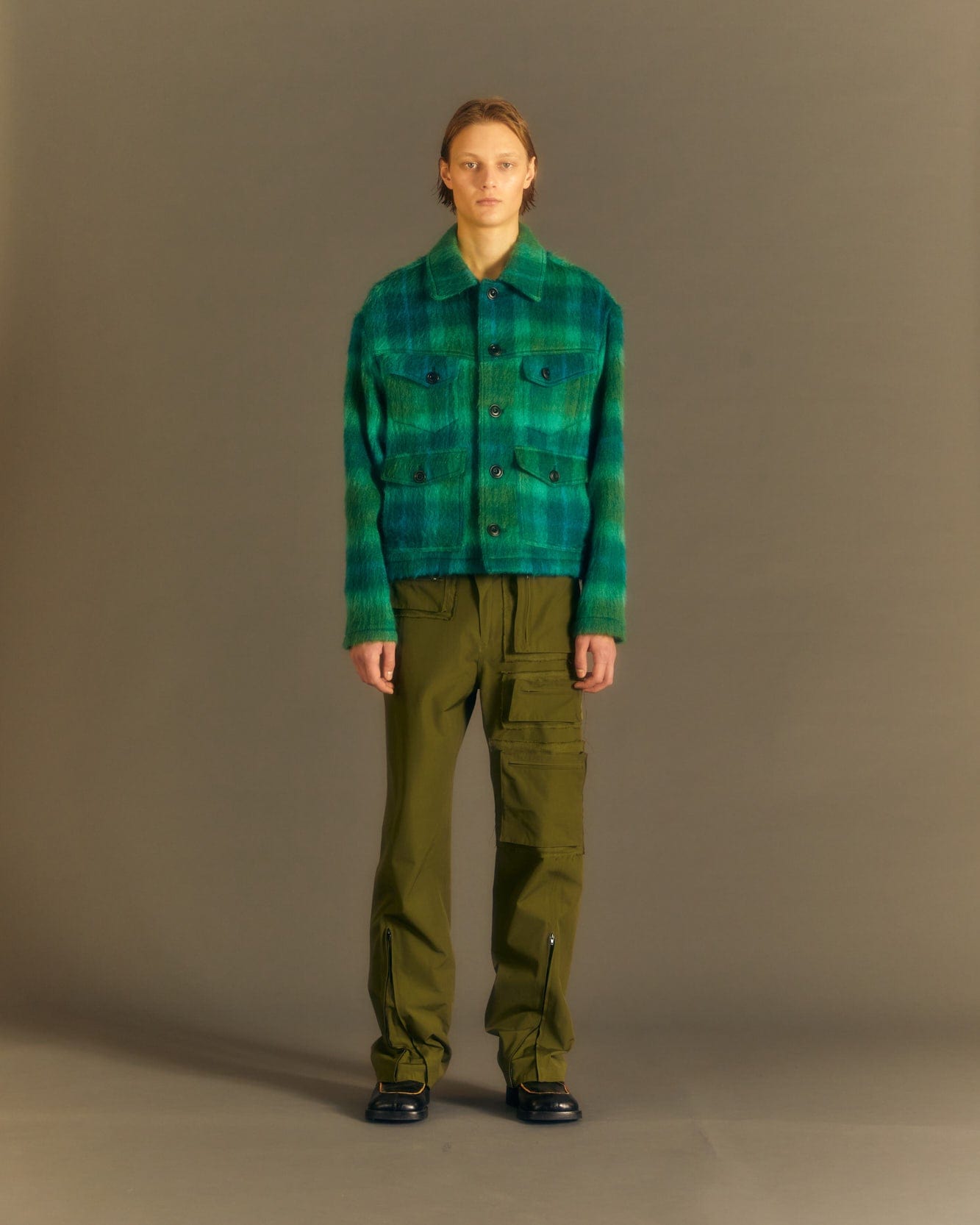 Andersson Bell TOULOUSE WOOL TRUCKER JACKET awa554m(GREEN /BLUE)