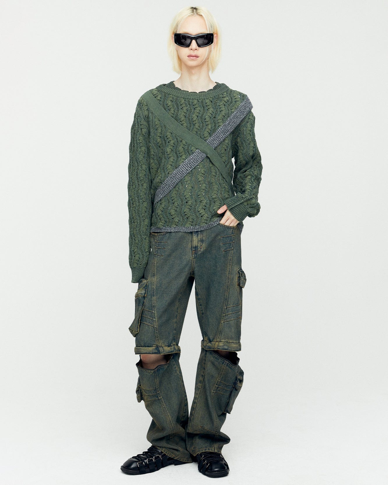 TWO TONE WAVE CREW-NECK SWEATER atb1160m(KHAKI) – Andersson Bell