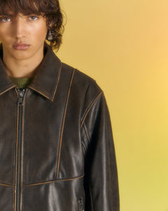 Andersson Bell UNISEX DRESZEN LEATHER ZIP-UP JACKET awa571u(BROWN)