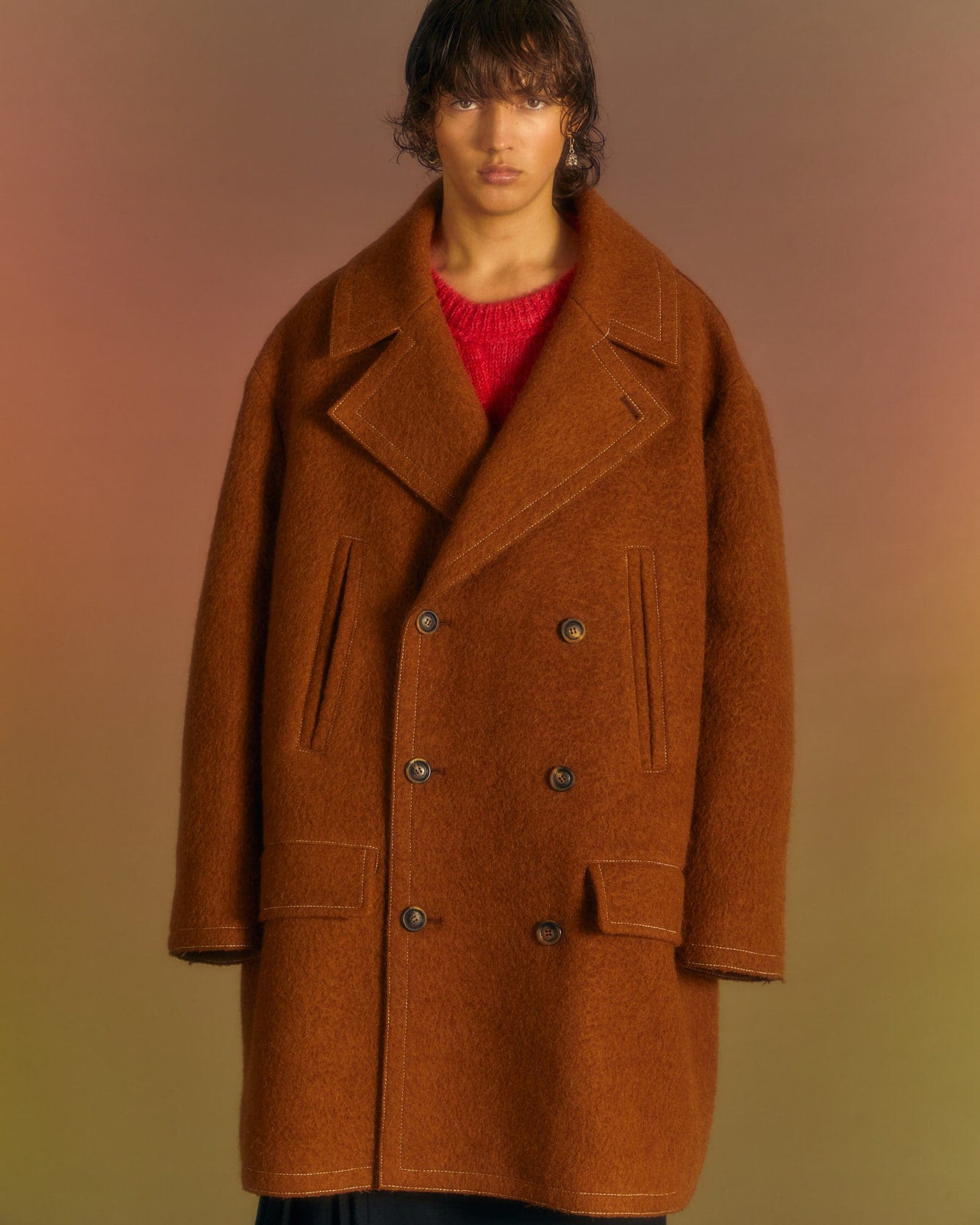 Andersson Bell UNISEX LEON PEA COAT awa558u(BROWN)