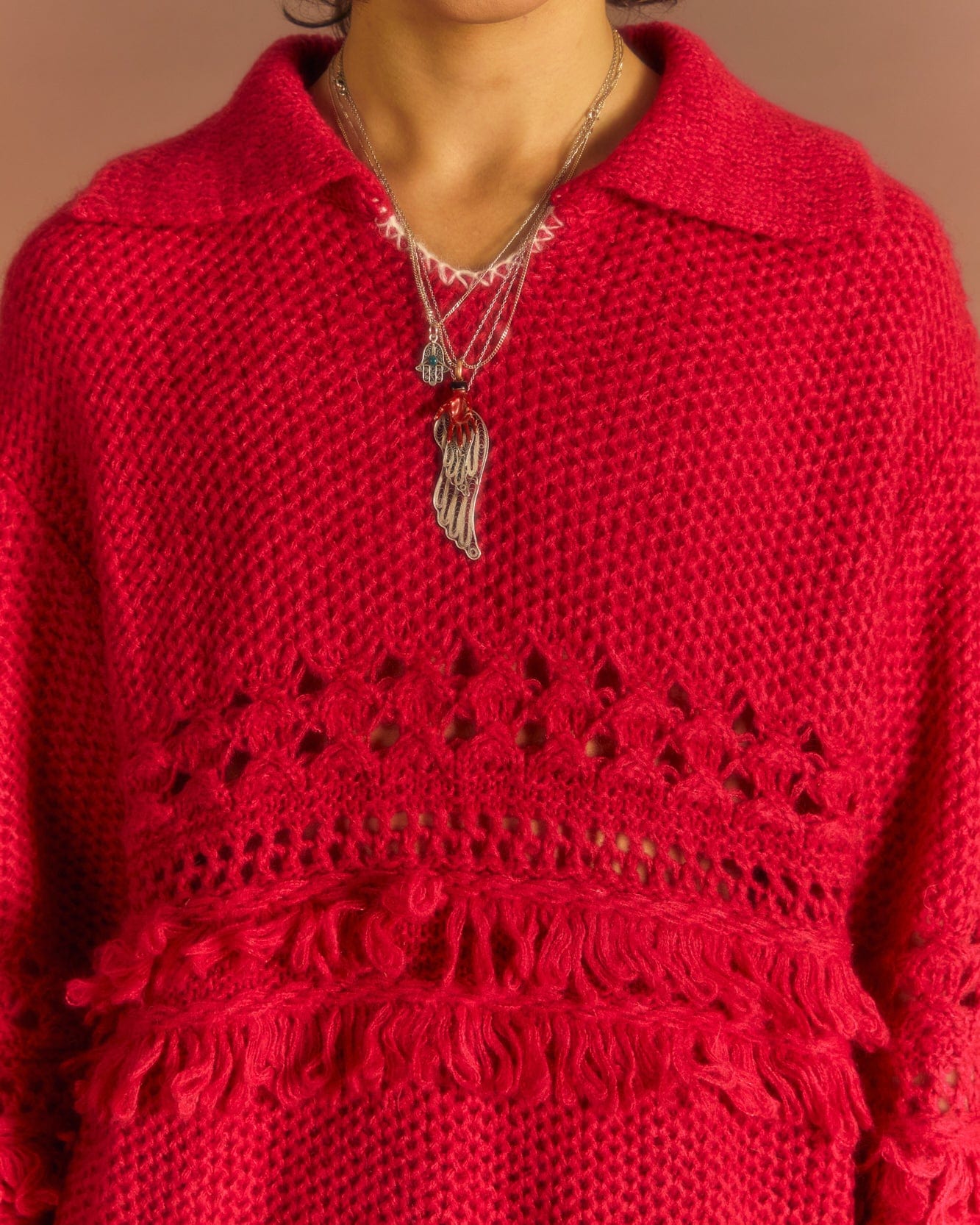 Andersson Bell UNISEX LOCHES POLO SWEATER atb1022u(CHERRY RED)