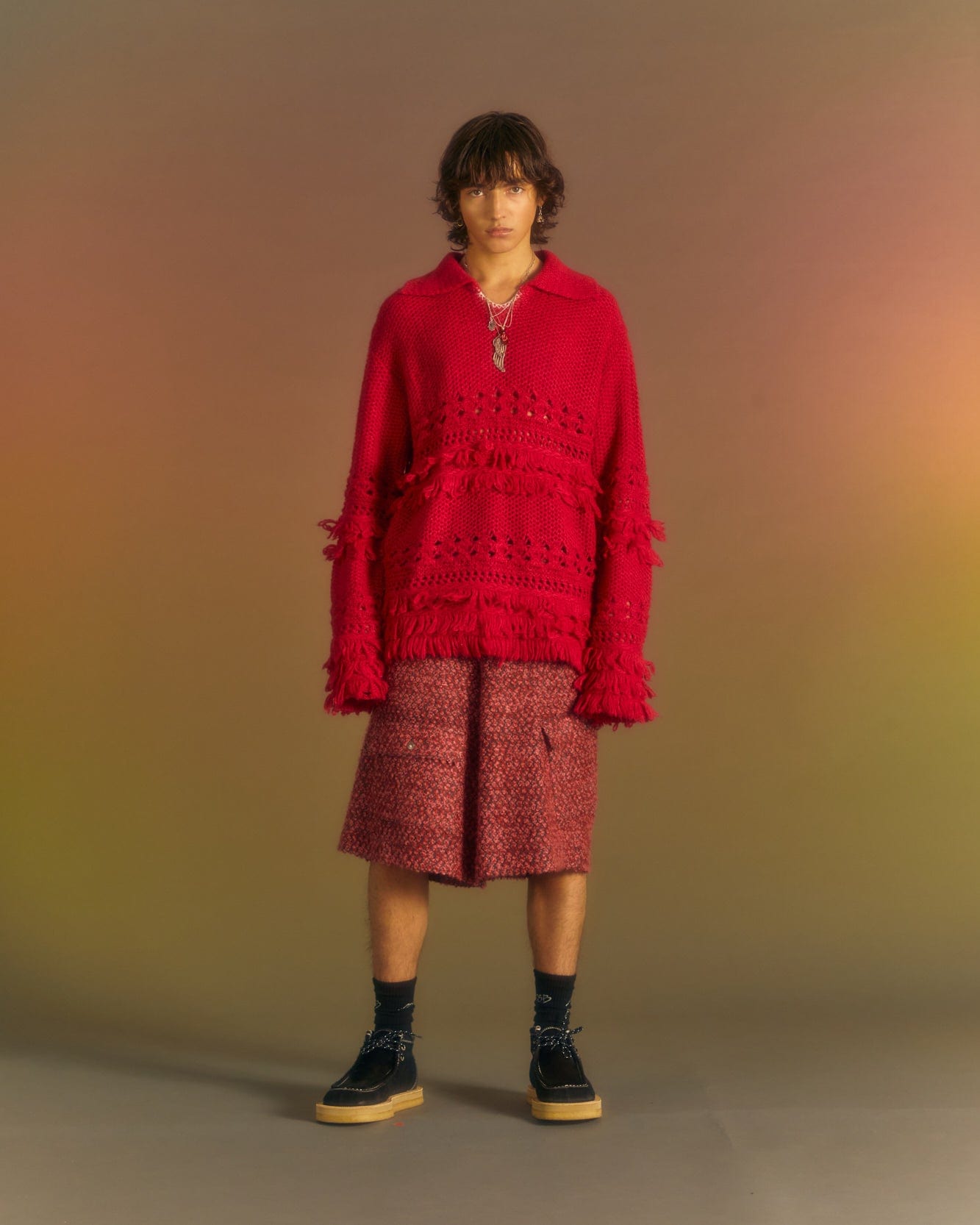 Andersson Bell UNISEX LOCHES POLO SWEATER atb1022u(CHERRY RED)