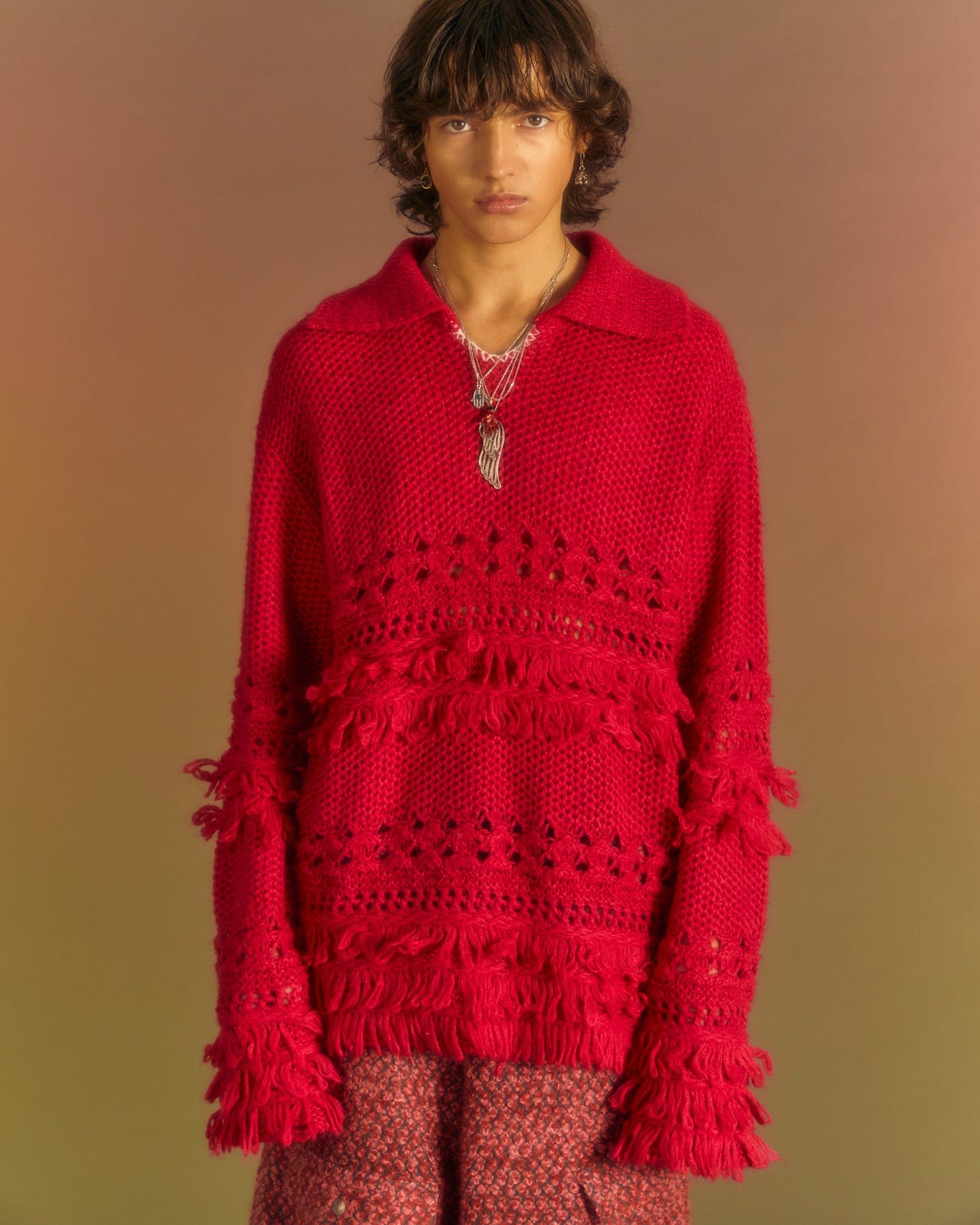 Andersson Bell UNISEX LOCHES POLO SWEATER atb1022u(CHERRY RED)