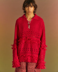 Andersson Bell UNISEX LOCHES POLO SWEATER atb1022u(CHERRY RED)