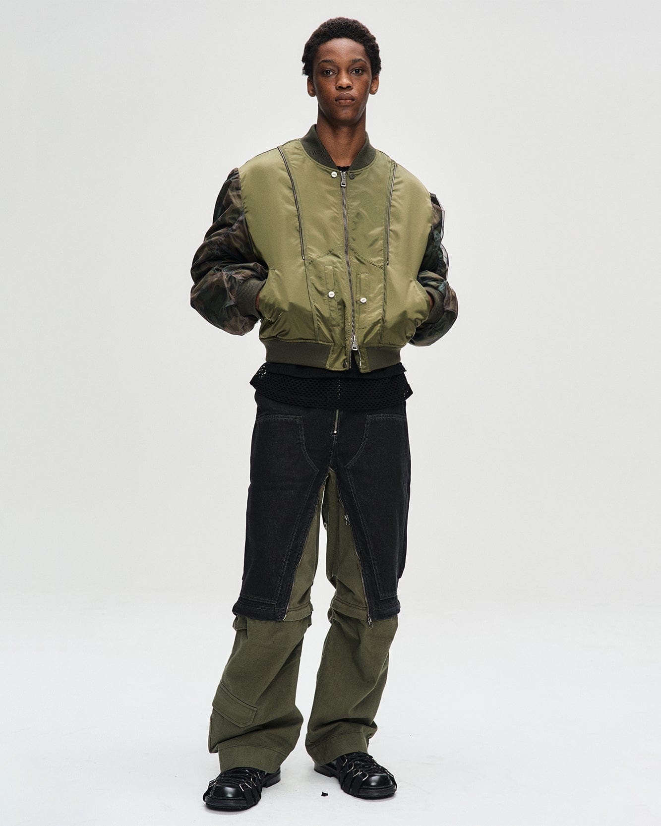 UNISEX MESH SLEEVE BOMBER JACKET awa626u(KHAKI) – Andersson Bell 