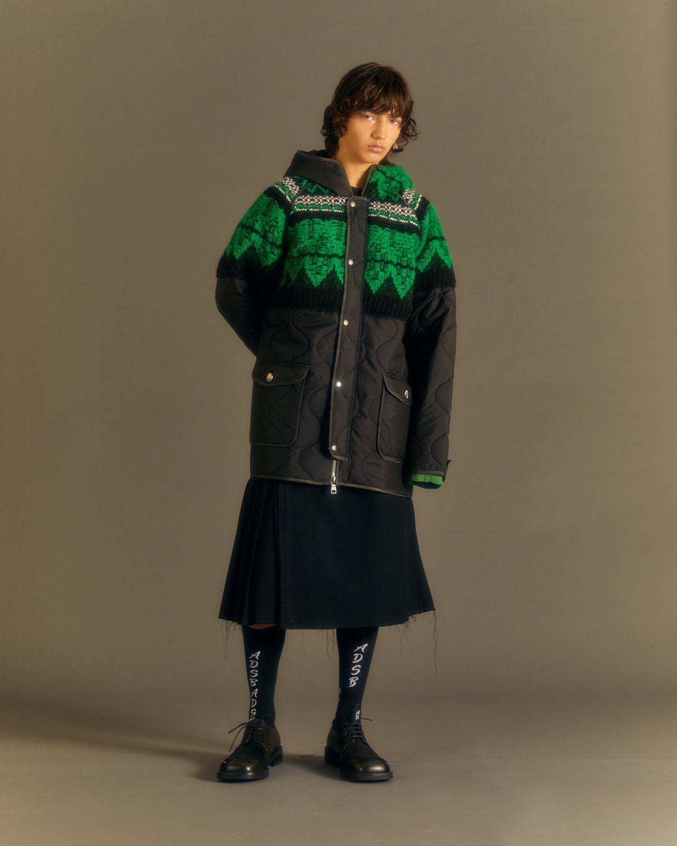 Andersson Bell UNISEX NORDIC KNIT PATCH QUILTED PARKA awa555u(BLACK)