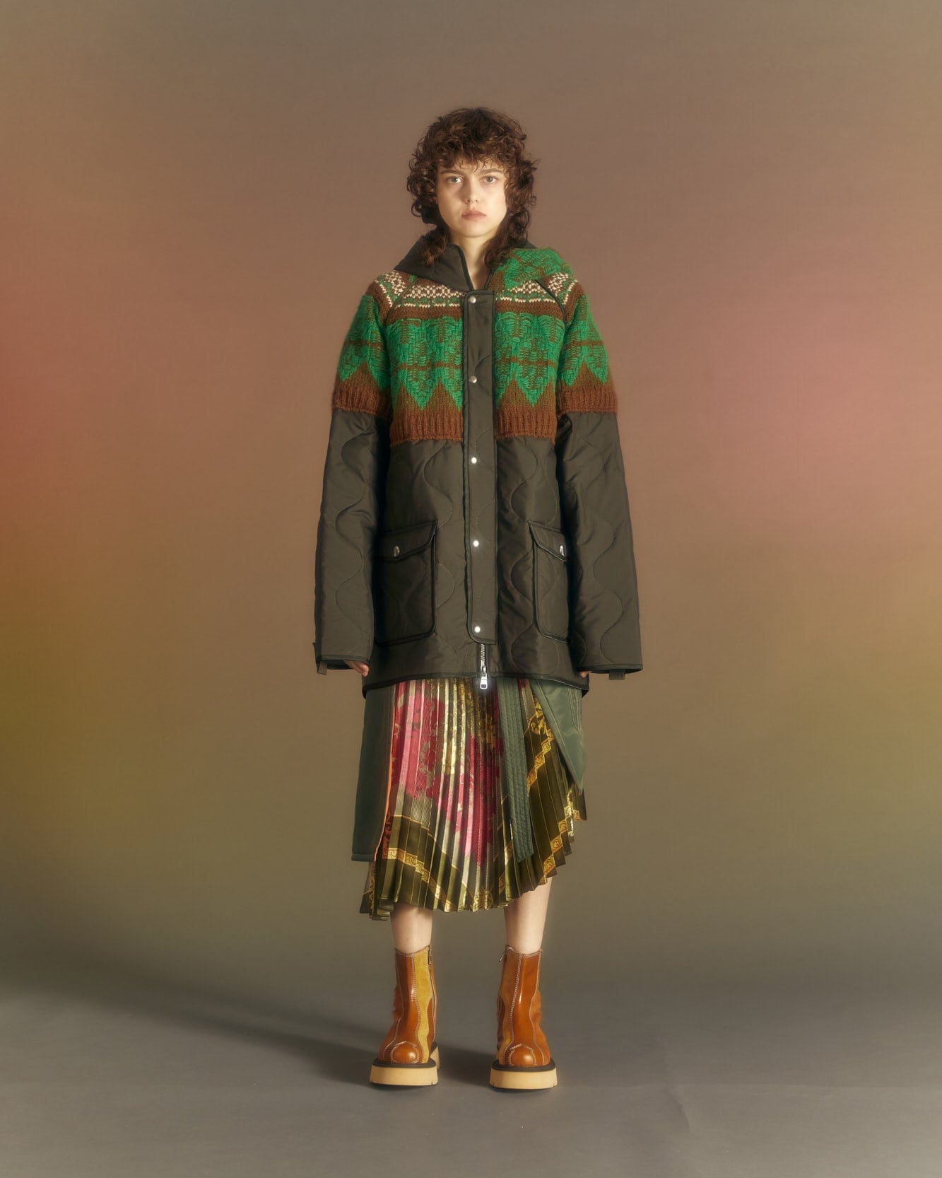 アウターその他 ANDERSSON BELL New Nordic knit patch quilted jumper short pa UNISEX NORDIC KNIT PATCH QUILTED PARKA awa555u(KHAKI