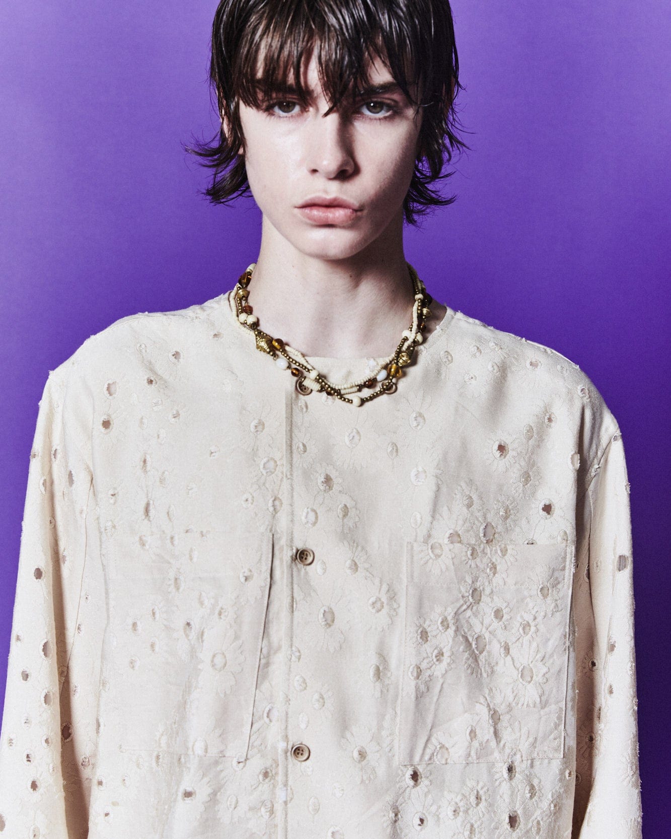 Andersson Bell WANSHUA COLLARLESS SHIRTS atb1050m(ECRU)