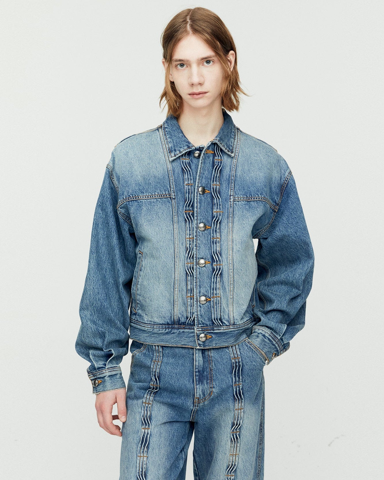 Andersson Bell WAVE DENIM BOMBER JACKET awa570m(WASHED BLUE)