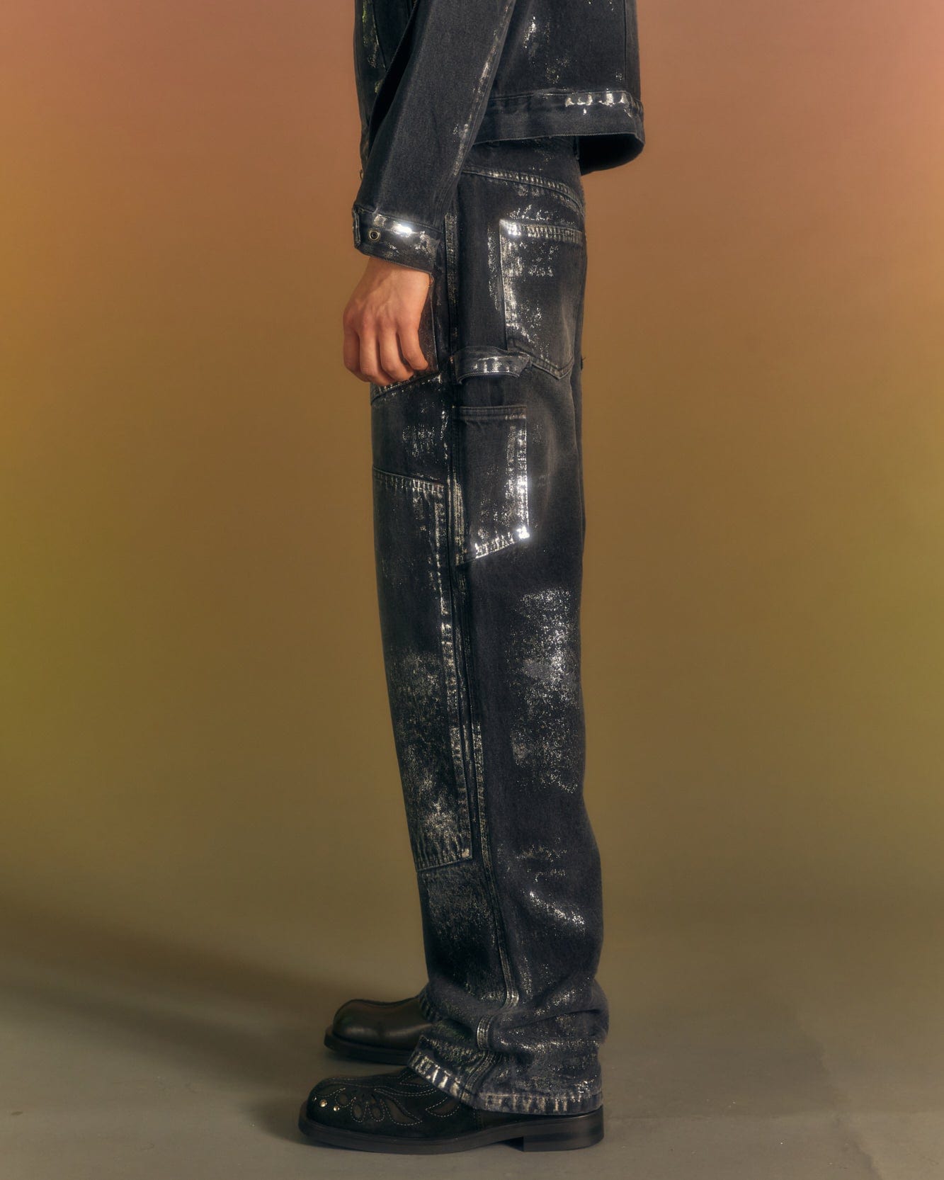 Andersson Bell WAX COATED CARPENTER WIDE-LEG JEANS apa685m(BLACK)