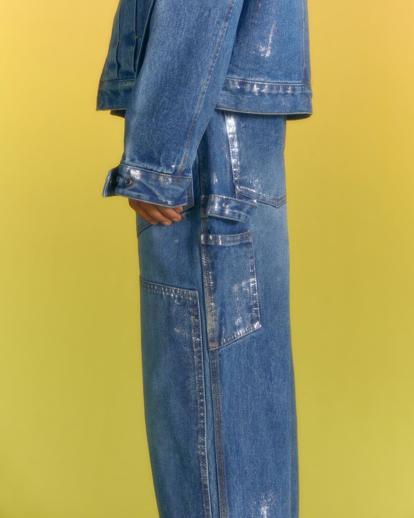 Andersson Bell WAX COATED CARPENTER WIDE-LEG JEANS apa685m(BLUE)