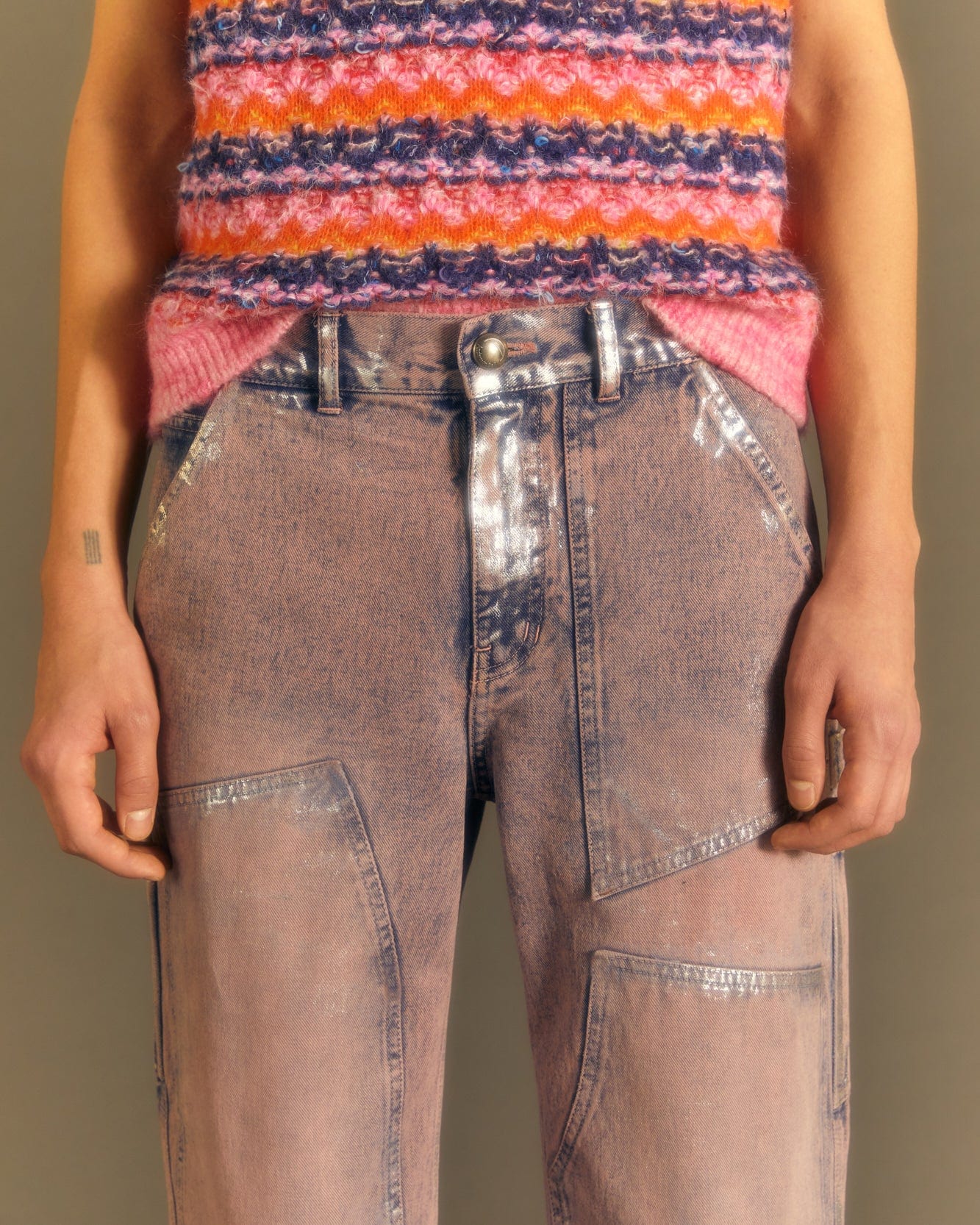 Andersson Bell WAX COATED CARPENTER WIDE-LEG JEANS apa685m(DUST PINK)