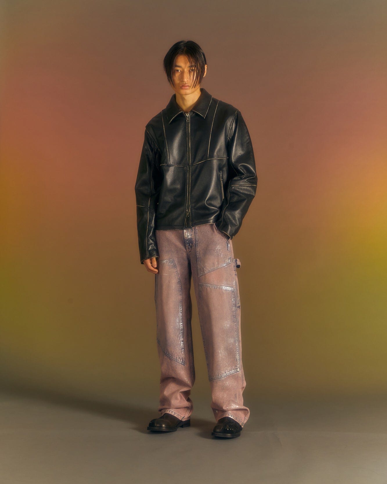 Andersson Bell WAX COATED CARPENTER WIDE-LEG JEANS apa685m(DUST PINK)