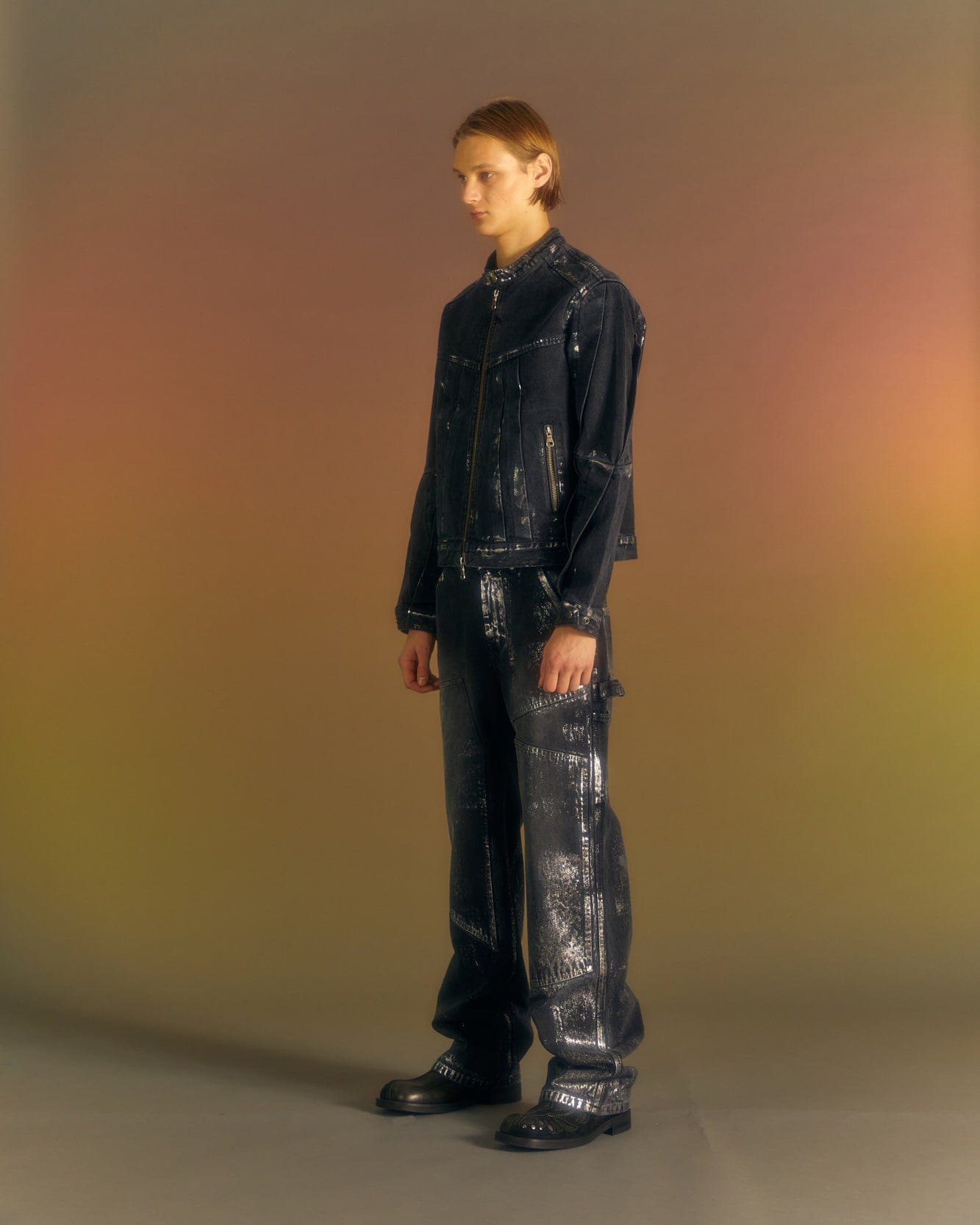 Andersson Bell WAX COATED DENIM MOTORCYCLE JACKET awa560m(BLACK)_1