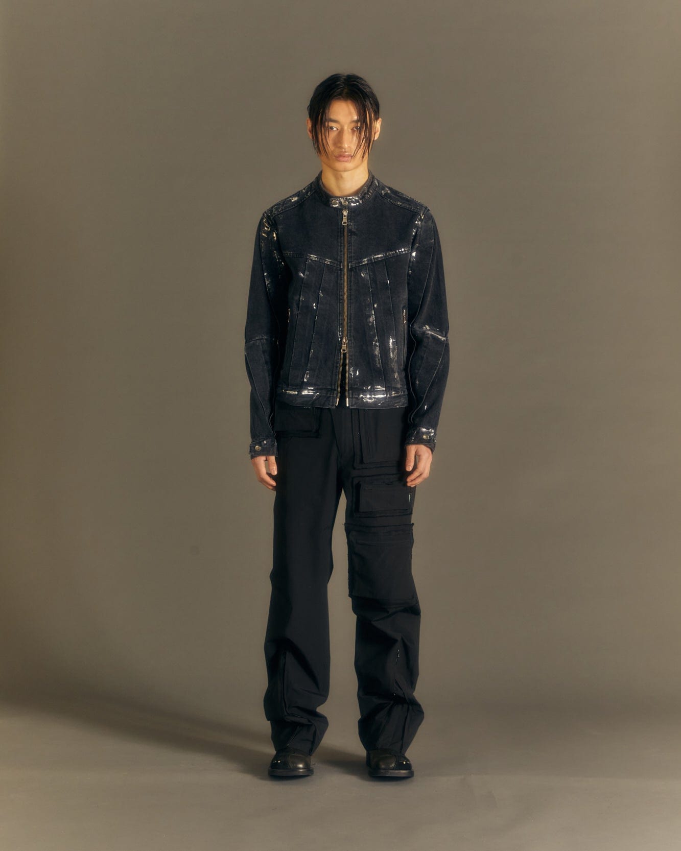 Andersson Bell WAX COATED DENIM MOTORCYCLE JACKET awa560m(BLACK)_1