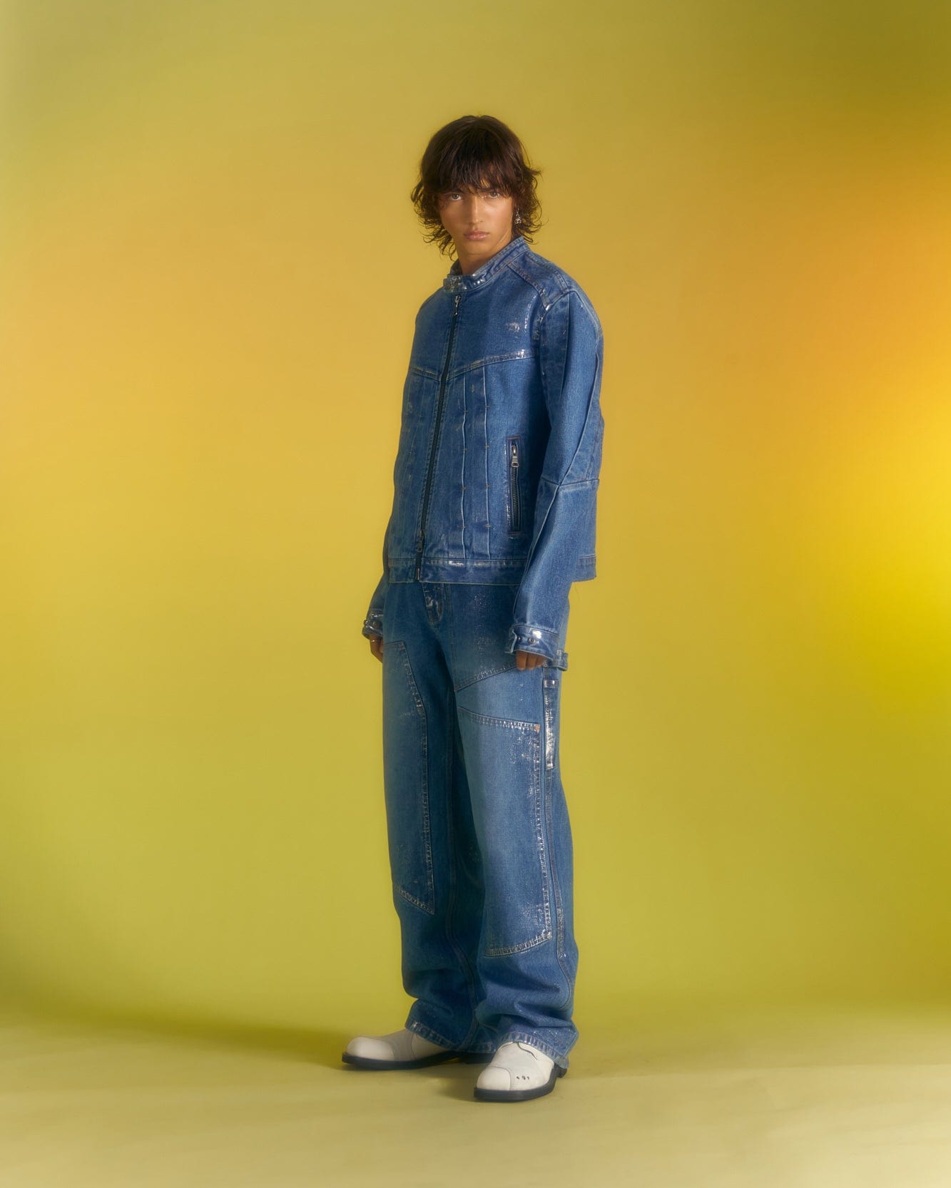 Andersson Bell WAX COATED DENIM MOTORCYCLE JACKET awa560m(BLUE)