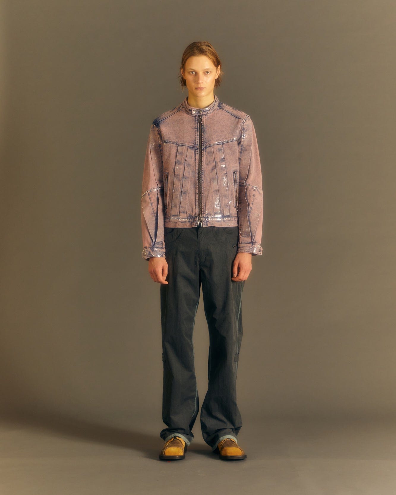 Andersson Bell WAX COATED DENIM MOTORCYCLE JACKET awa560m(DUST PINK)