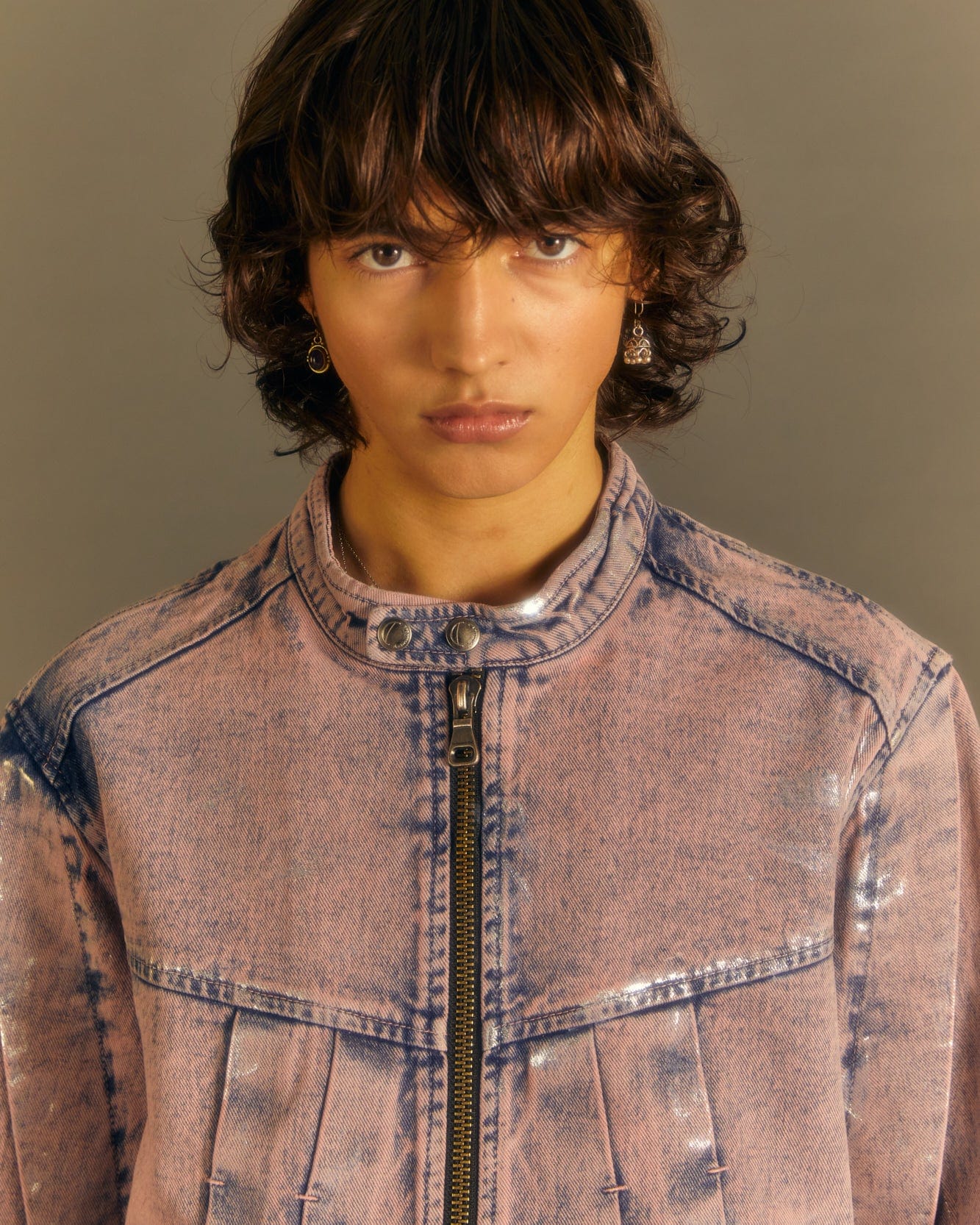 Andersson Bell WAX COATED DENIM MOTORCYCLE JACKET awa560m(DUST PINK)