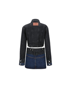 Andersson Bell (WOMEN) 3WAY BLOCKING DENIM JACKET awa549w(WASHED BLACK & INDIGO)