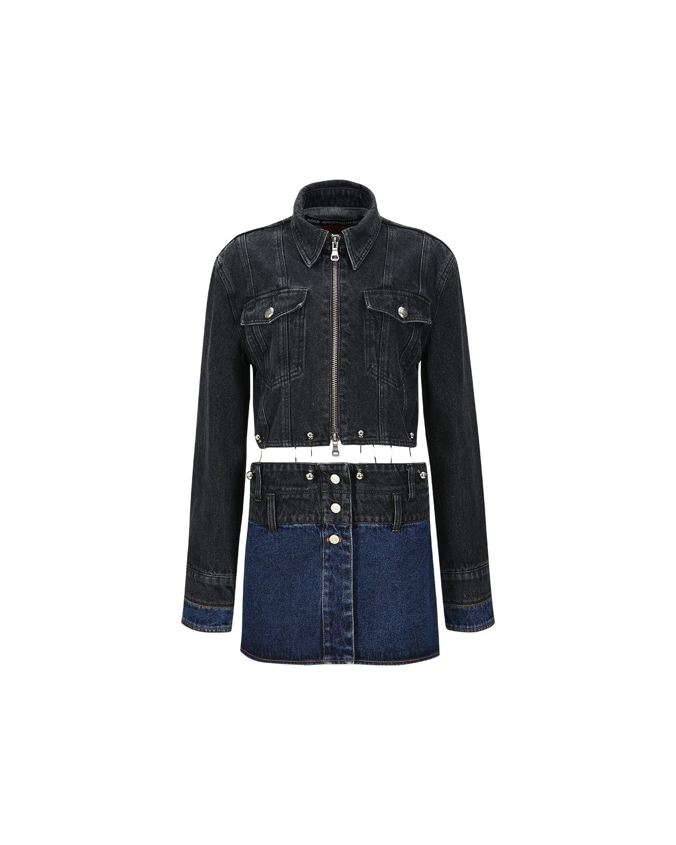 Andersson Bell (WOMEN) 3WAY BLOCKING DENIM JACKET awa549w(WASHED BLACK & INDIGO)
